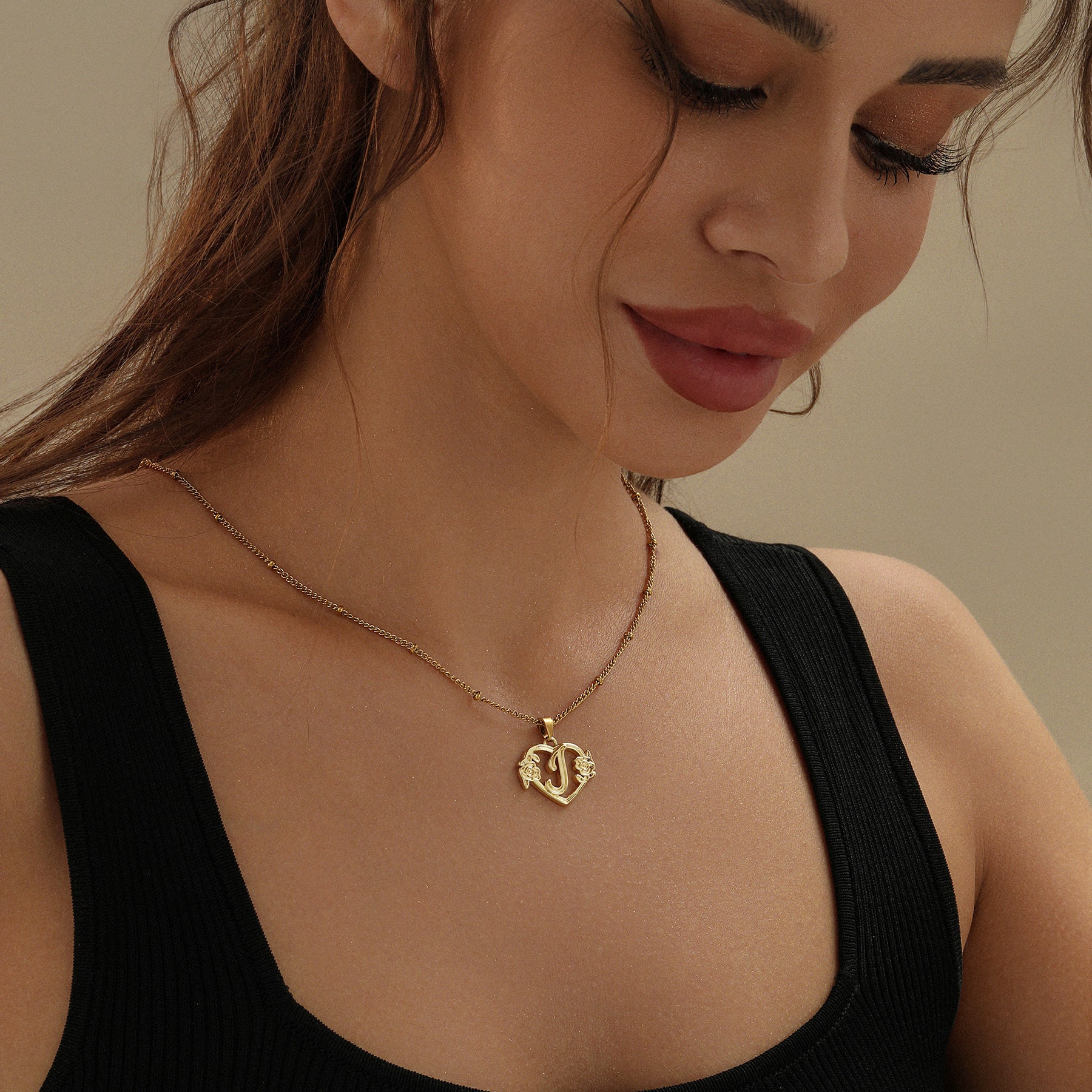 Heart Initial Necklace w/ Satellite Chain - Image 2