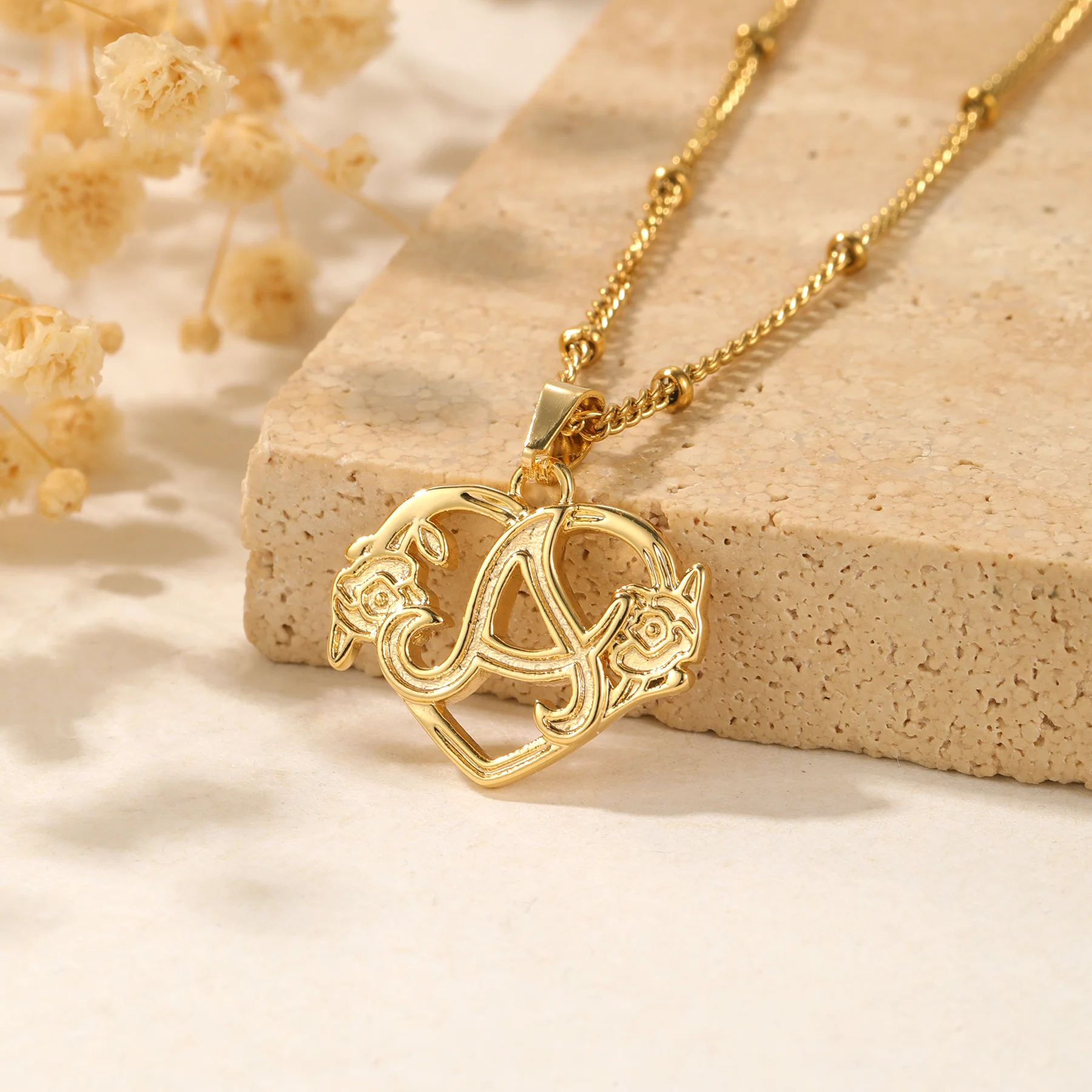Heart Initial Necklace w/ Satellite Chain - Image 3