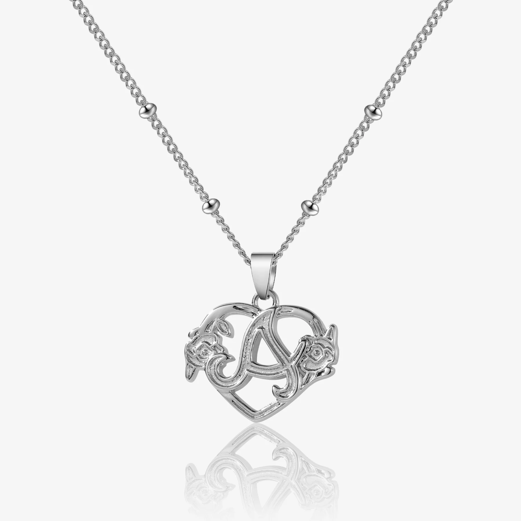Heart Initial Necklace w/ Satellite Chain - Image 4