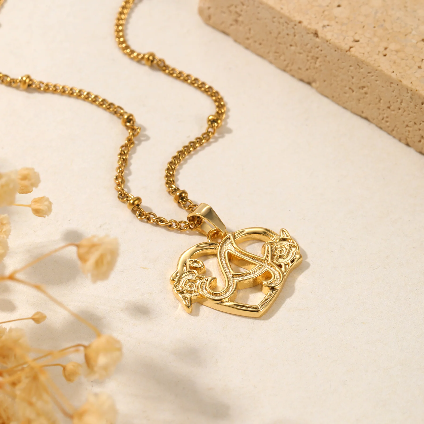 Heart Initial Necklace w/ Satellite Chain - Image 6
