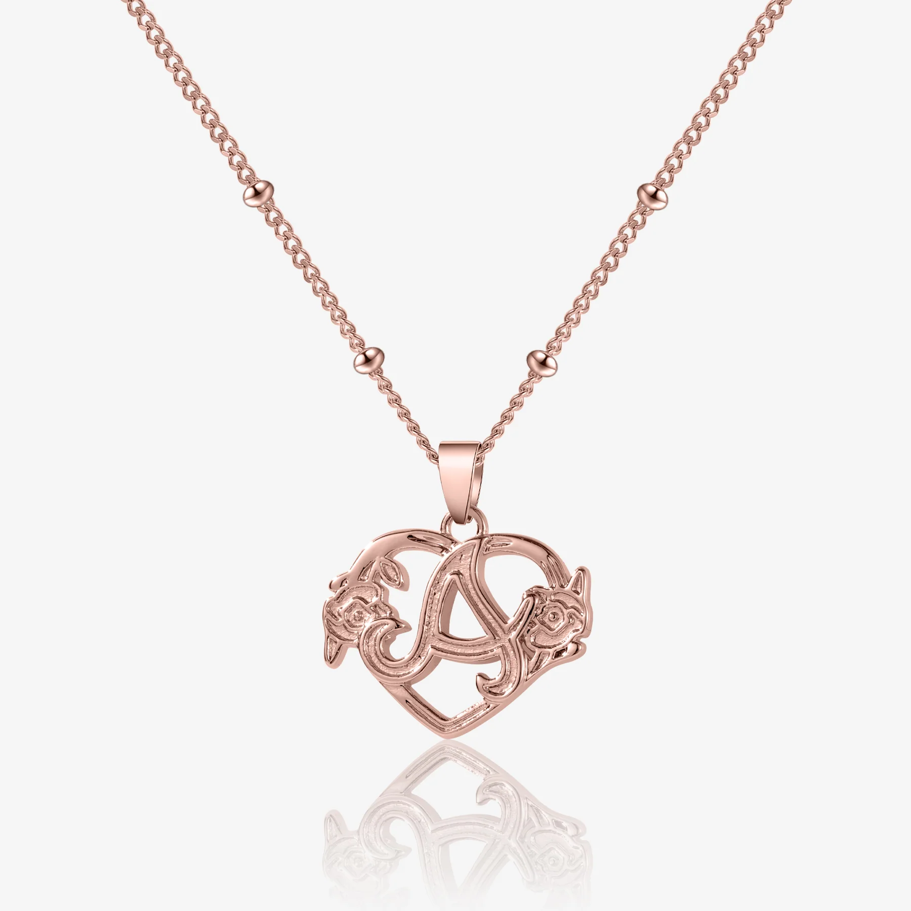 Heart Initial Necklace w/ Satellite Chain - Image 7