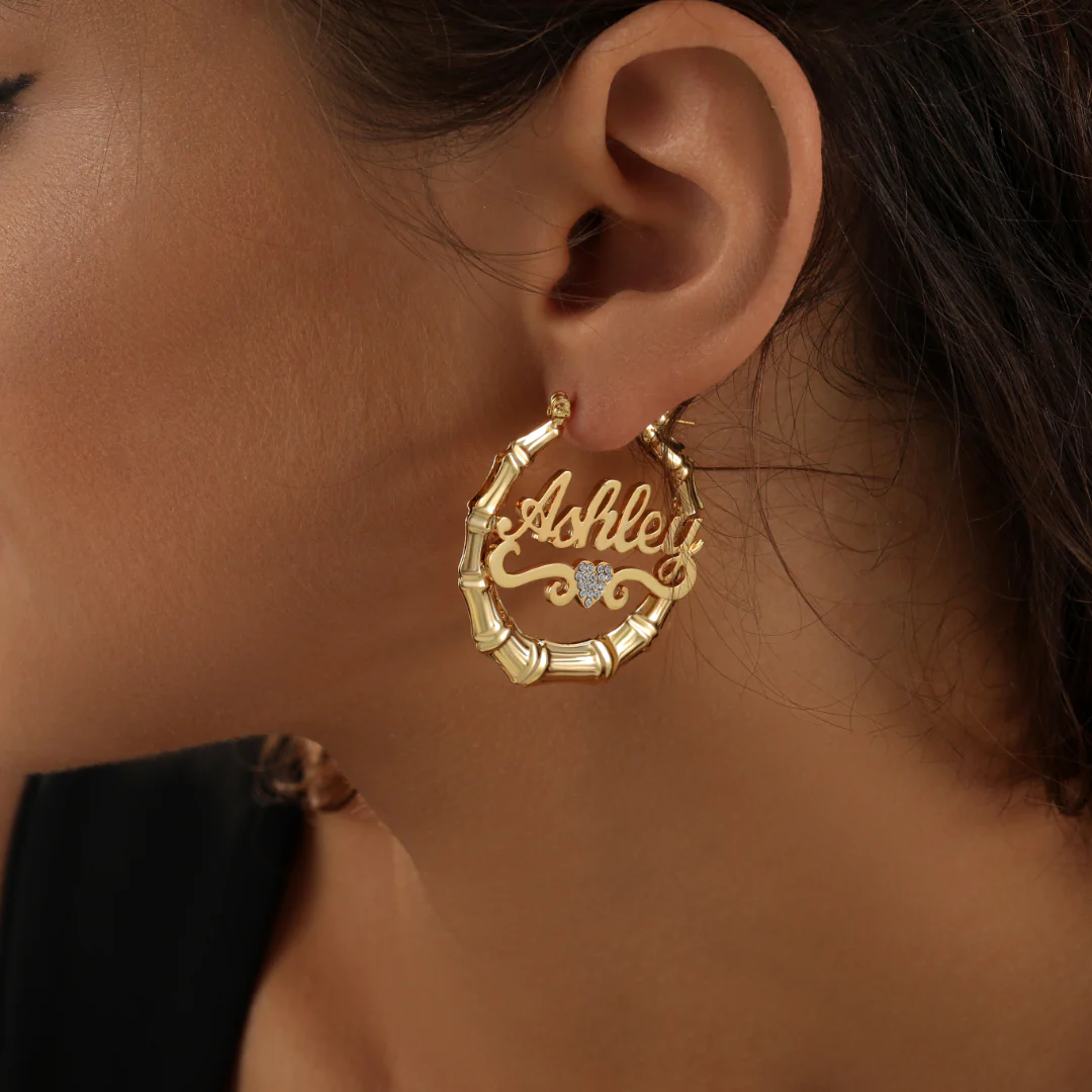 Heart Name Bamboo Hoop Earrings - Image 3