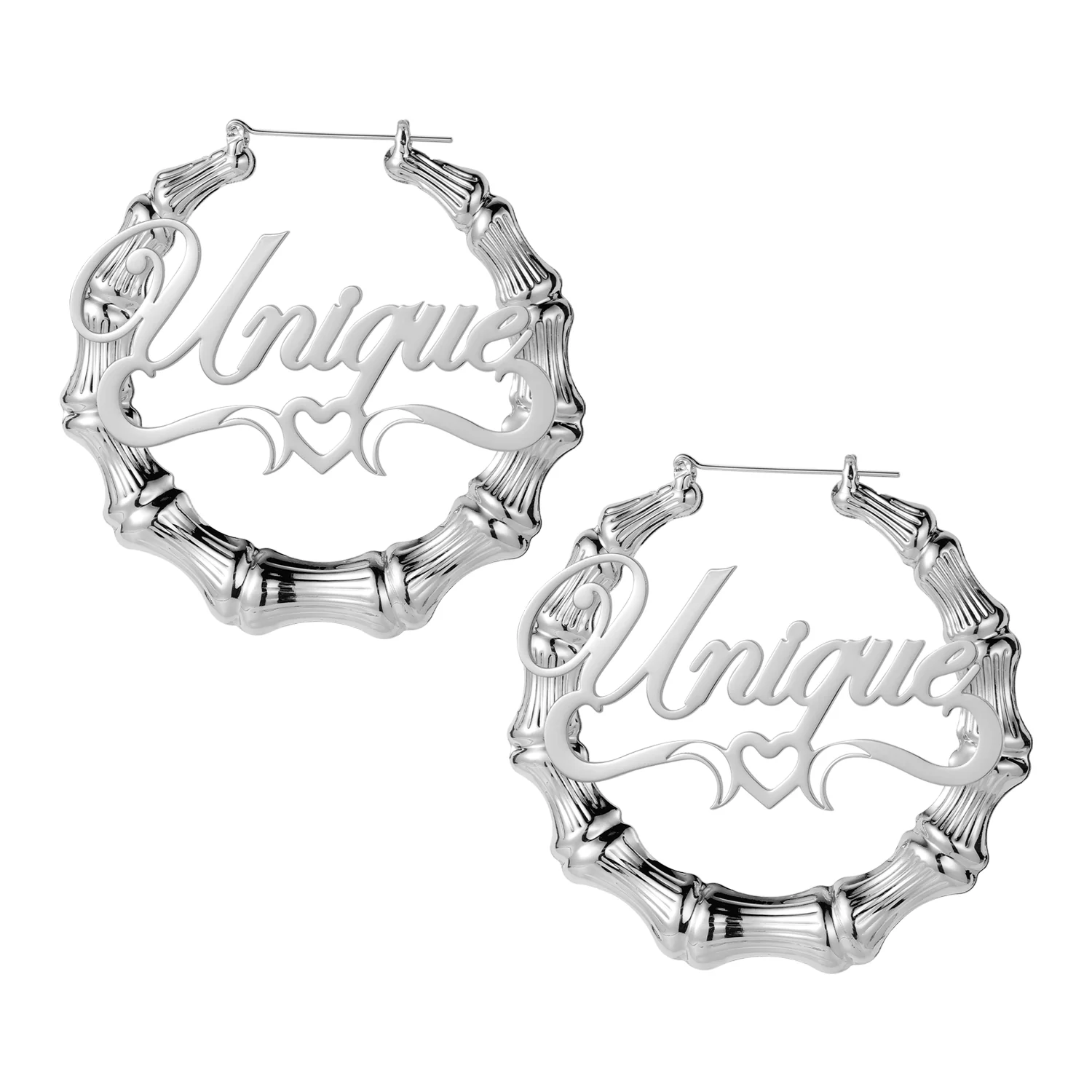 Heart Outline Bamboo Name Hoop Earrings - Image 5