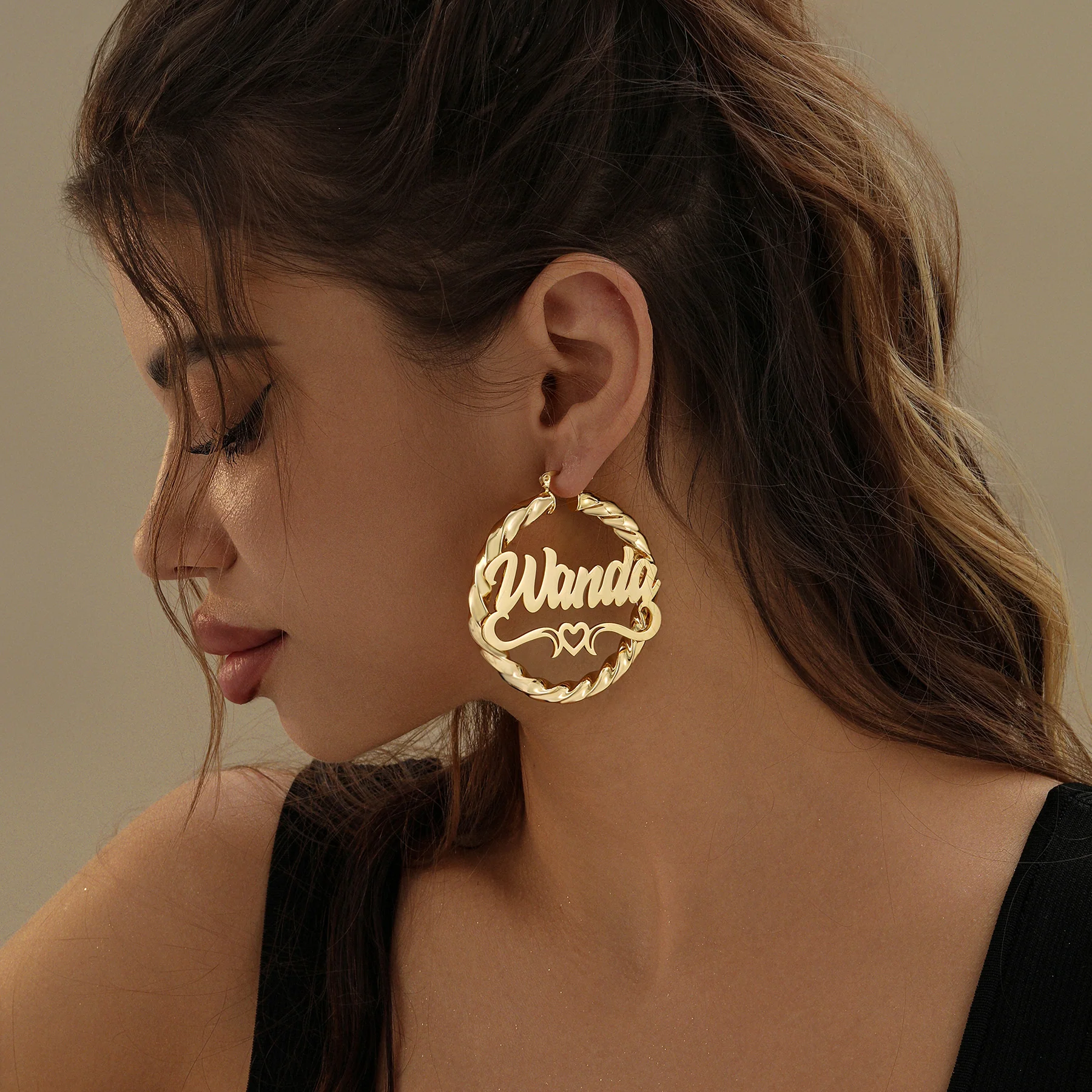 Heart Twist Name Hoop Earrings - Image 2