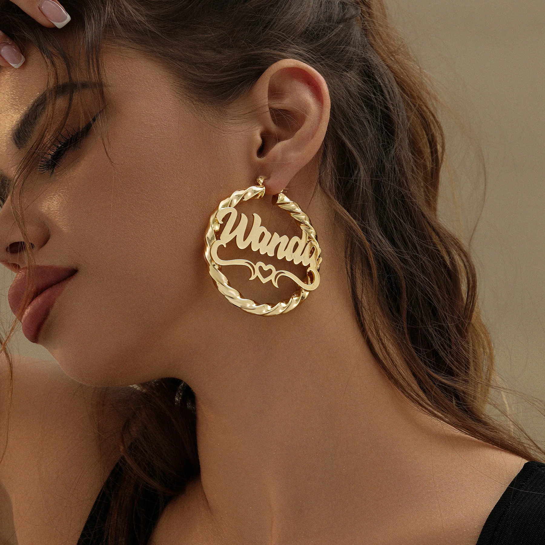 Heart Twist Name Hoop Earrings - Image 3