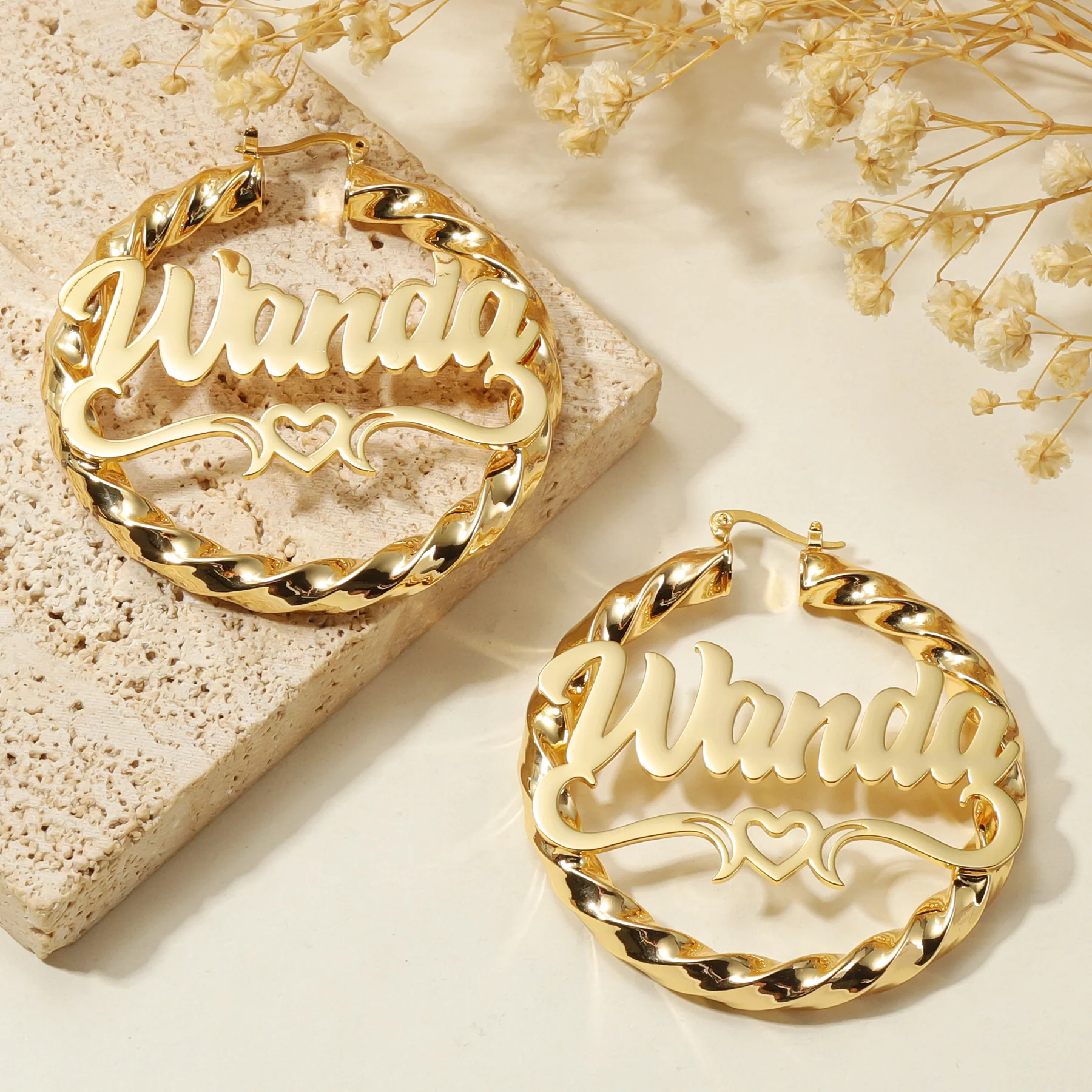 Heart Twist Name Hoop Earrings - Image 4