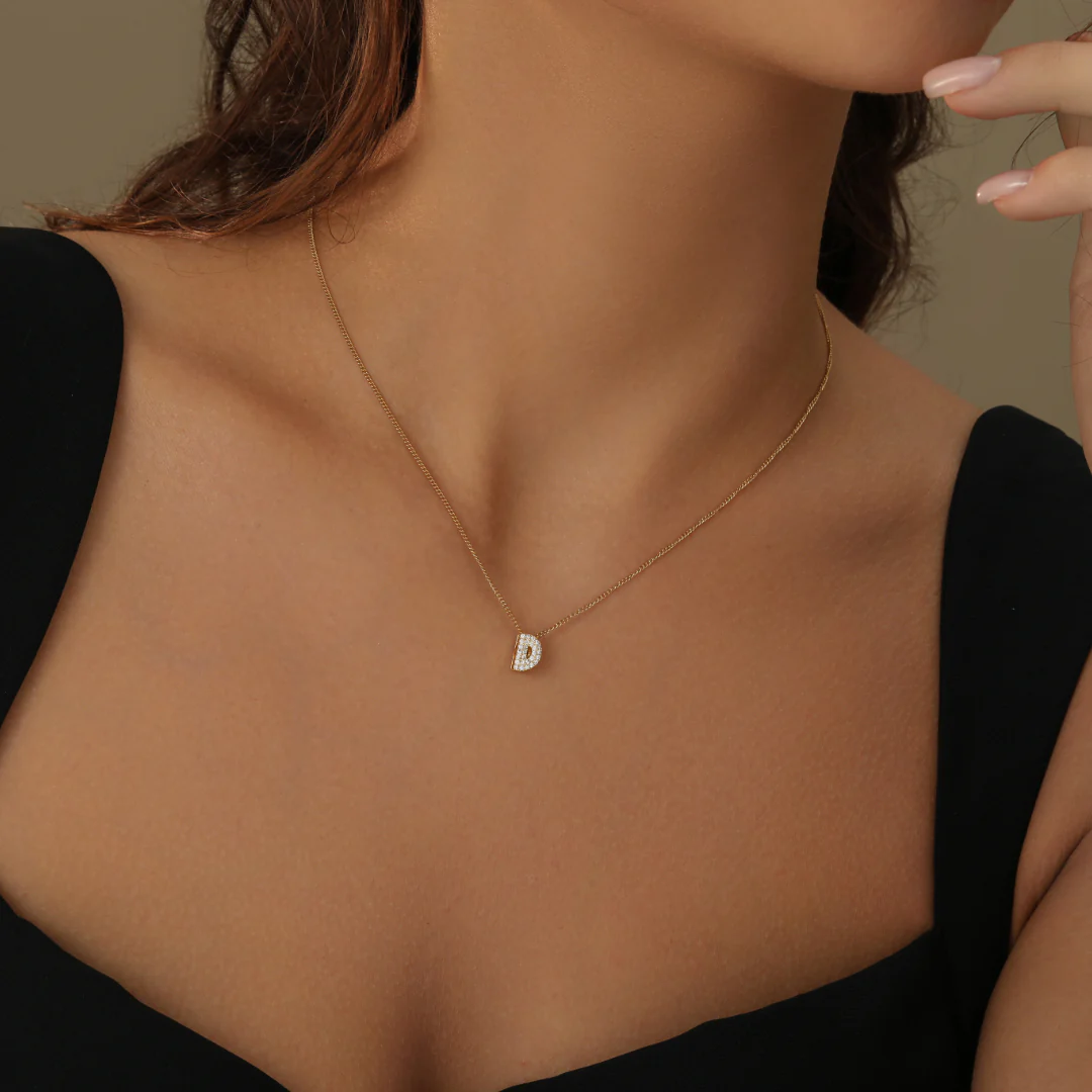 Iced Bubble Initial Necklace w/ Cuban Chain - Image 4