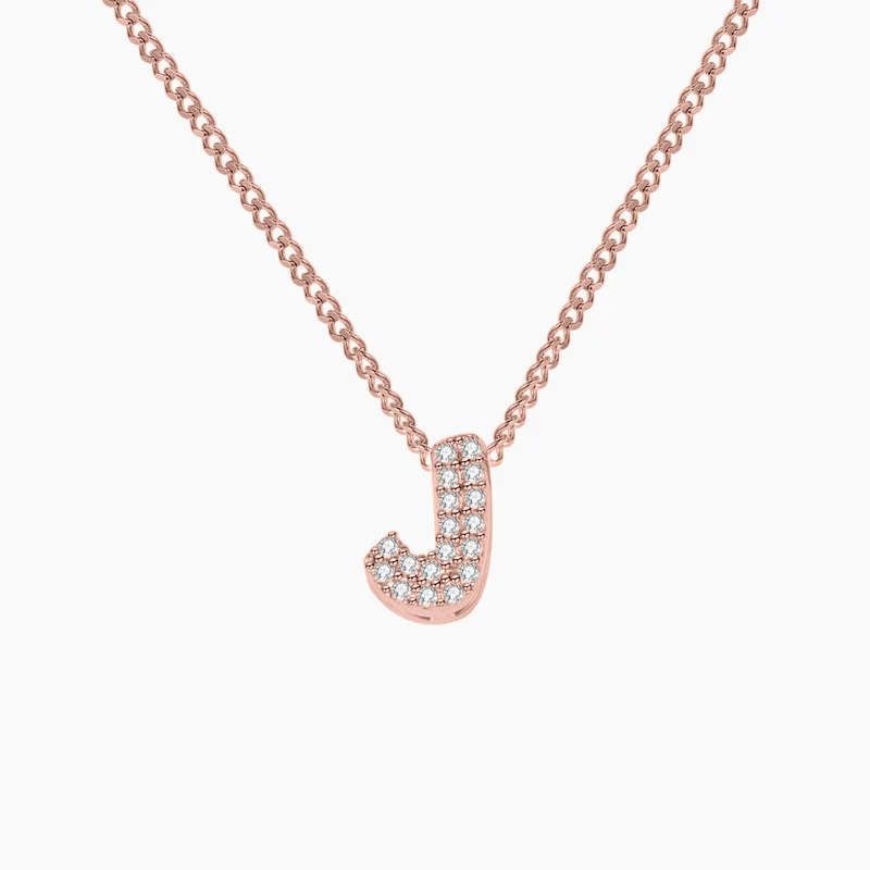 Iced Bubble Initial Necklace w/ Cuban Chain - Image 6