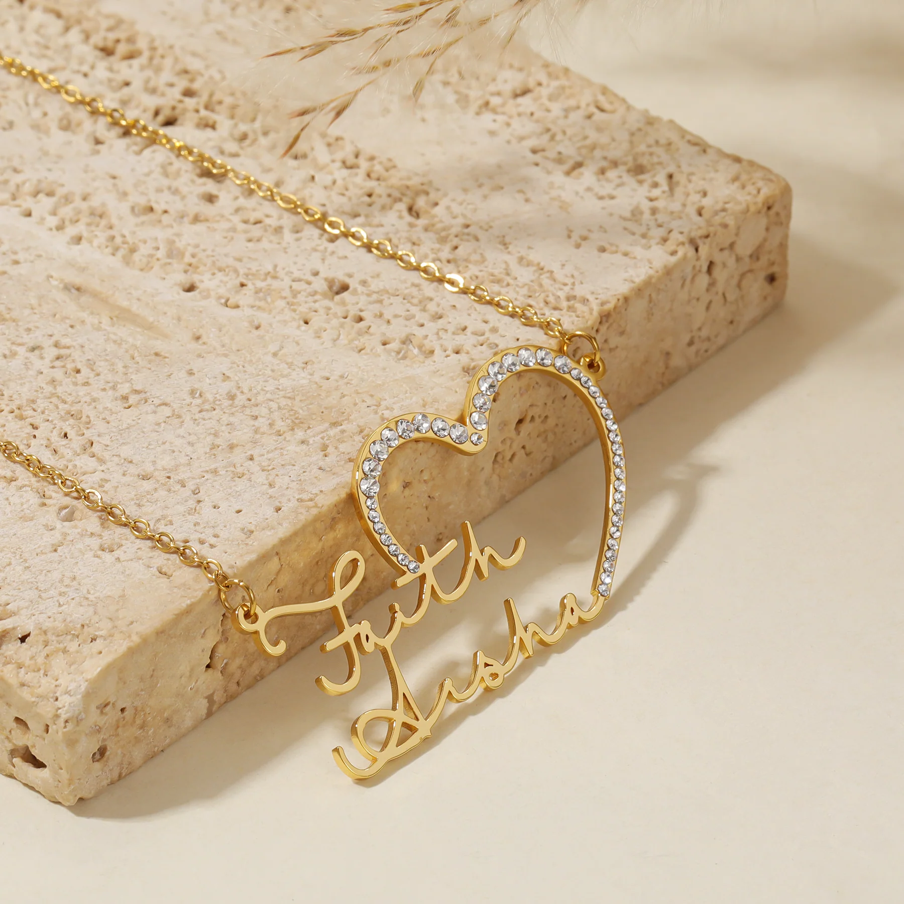Iced Heart Double Script Name Necklace - Image 3