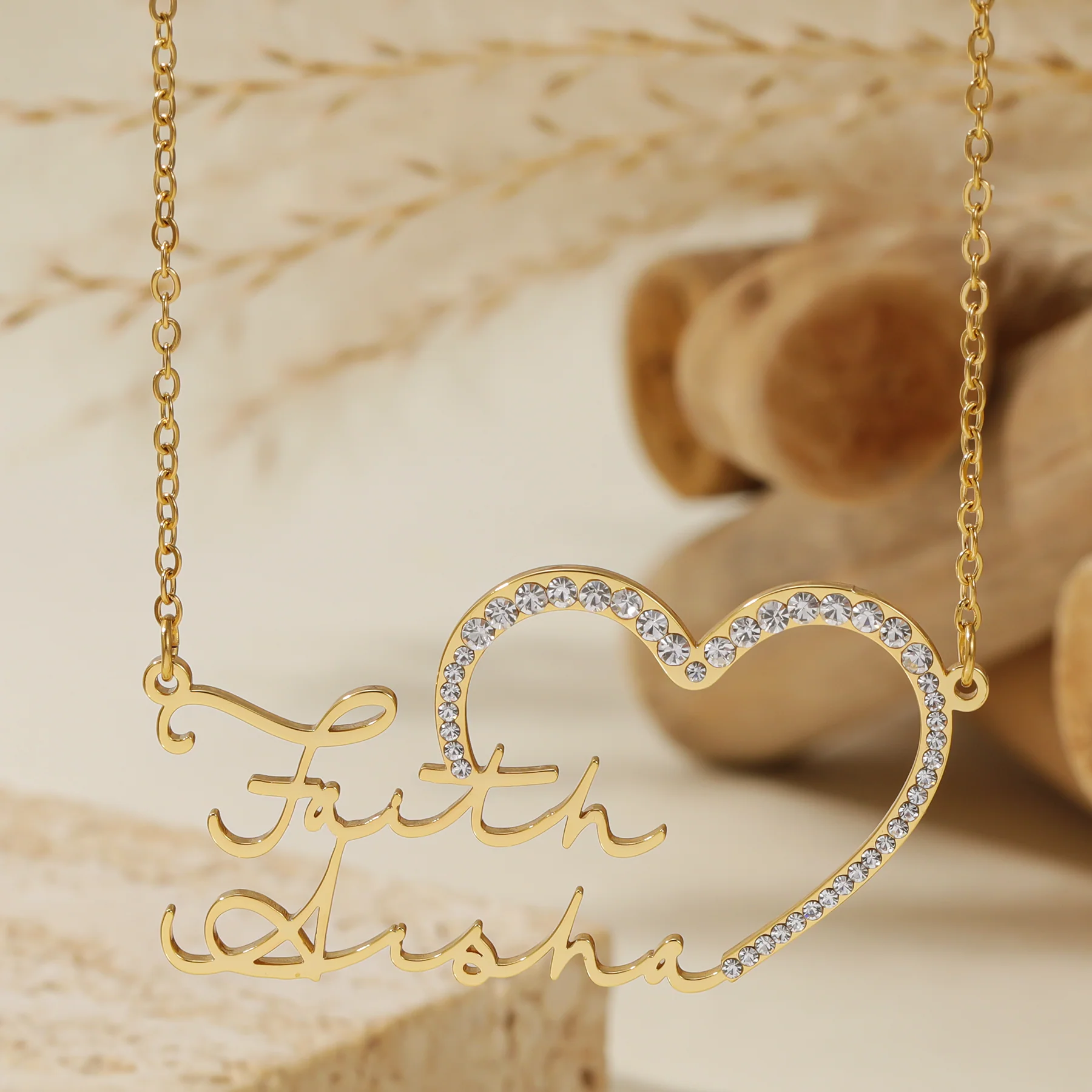 Iced Heart Double Script Name Necklace - Image 4