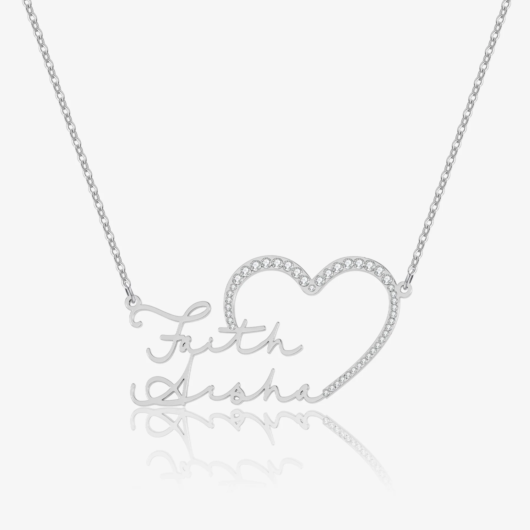 Iced Heart Double Script Name Necklace - Image 5