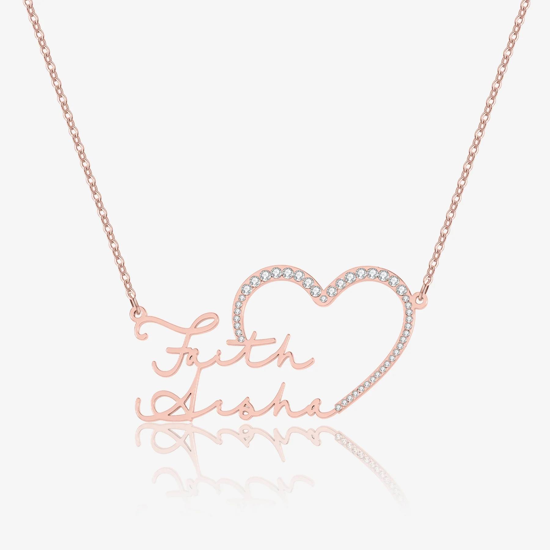 Iced Heart Double Script Name Necklace - Image 6