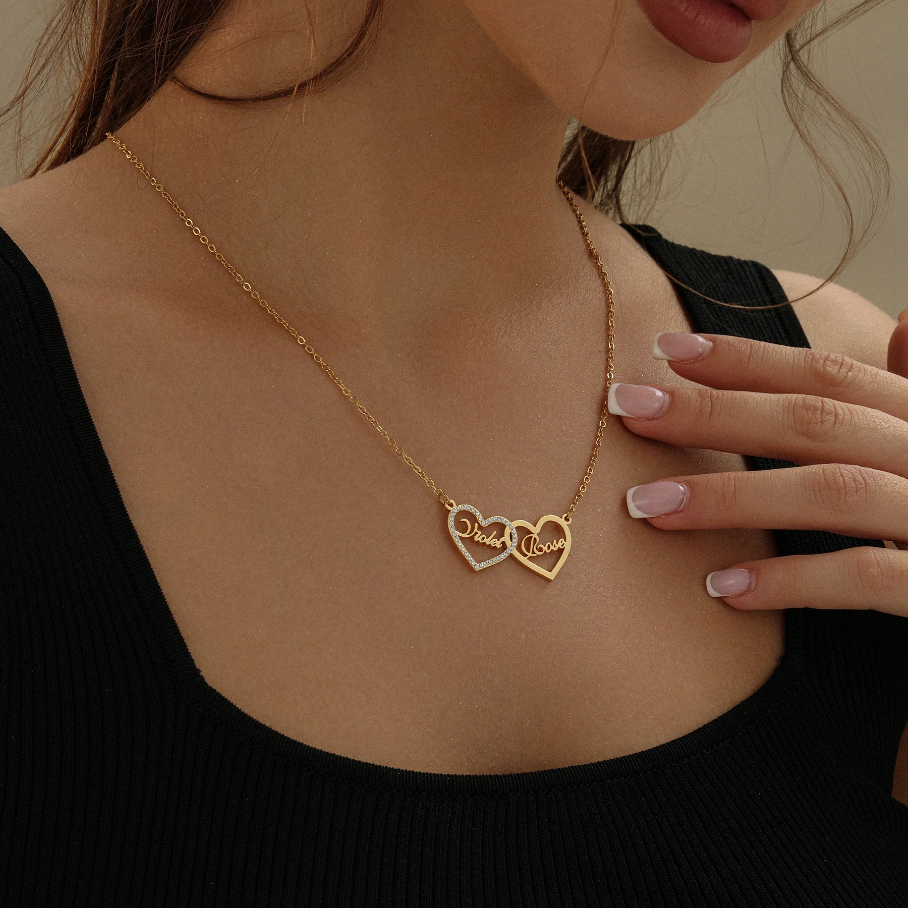 Iced Heart Double Name Necklace - Image 2