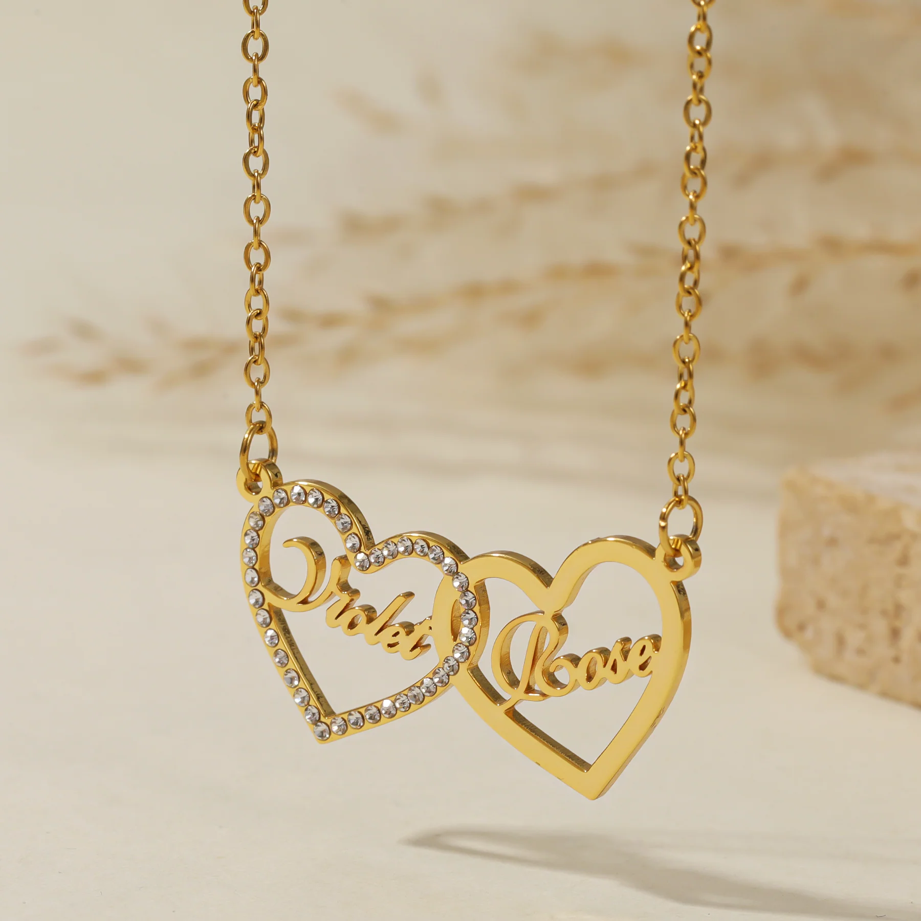 Iced Heart Double Name Necklace - Image 3