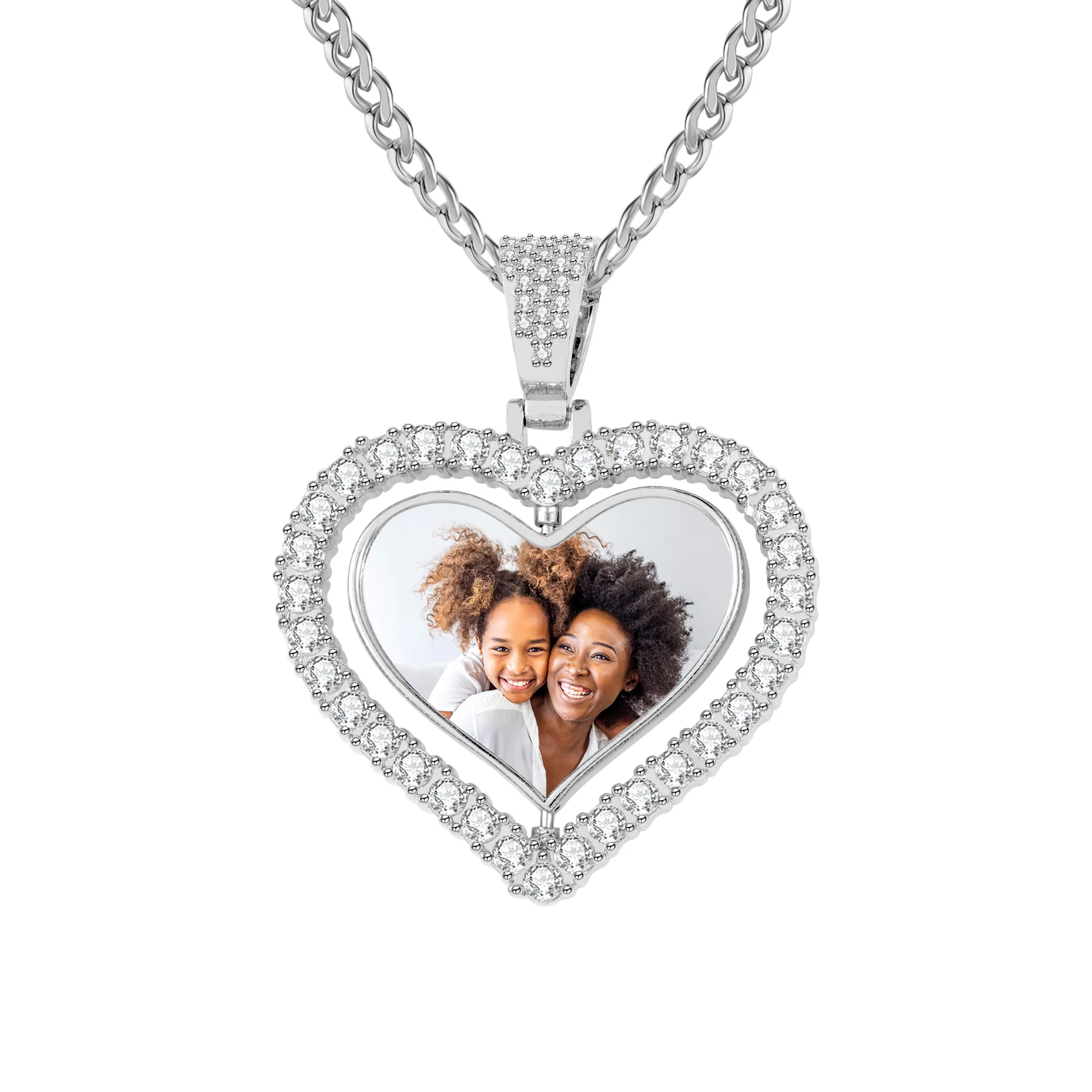 Iced Heart Spinning Photo Pendant - Image 5