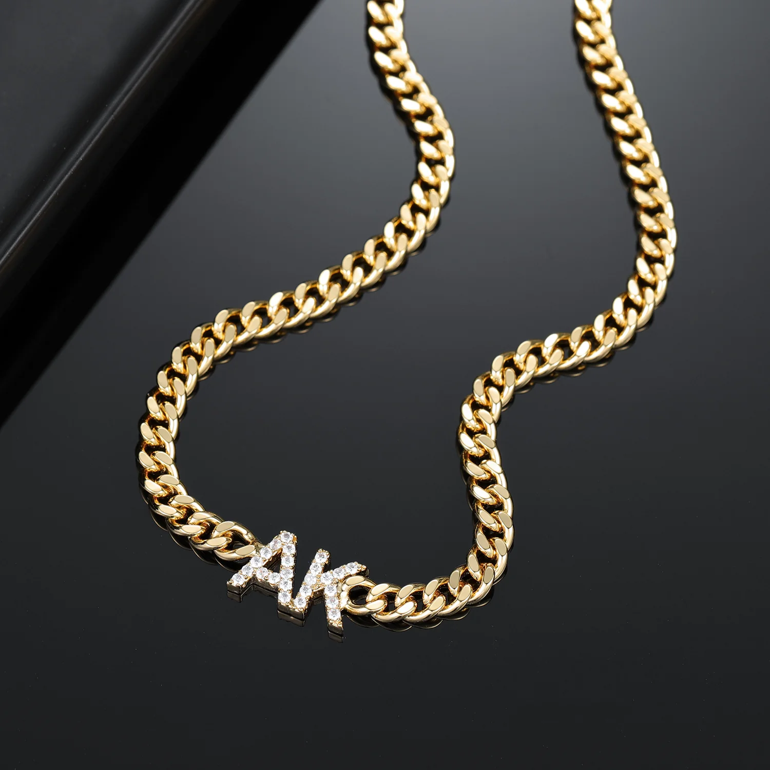 Iced Initials Necklace w/ Cuban Chain - Image 4
