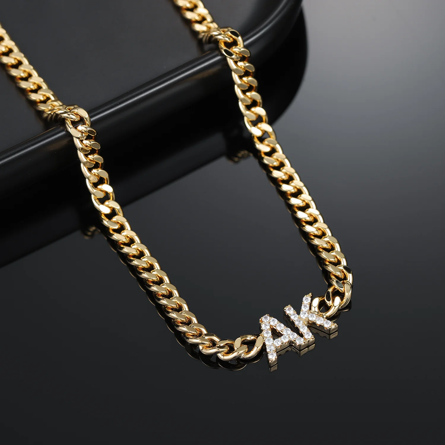 Iced Initials Necklace w/ Cuban Chain - Image 6