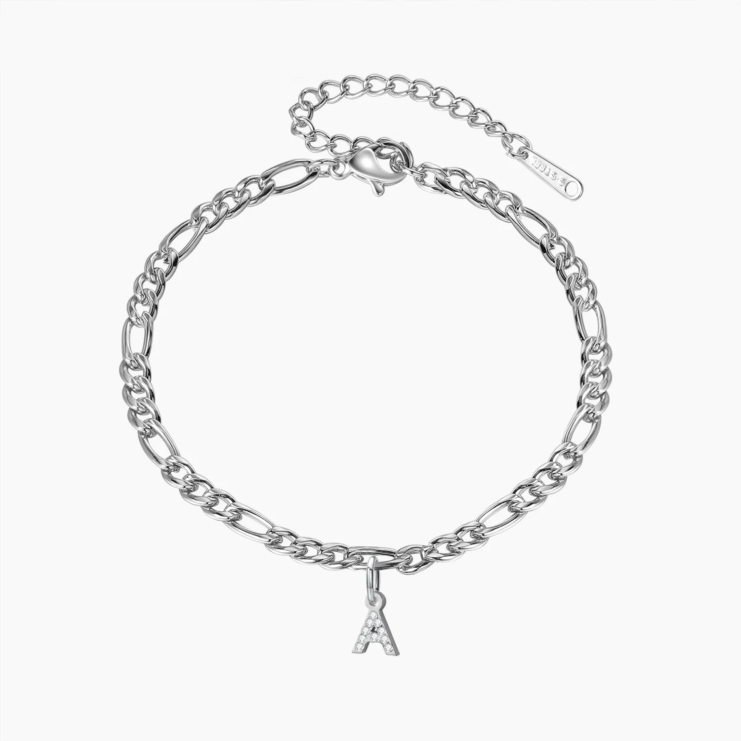 Iced Letter Anklet w/ Figaro Chain - Image 4