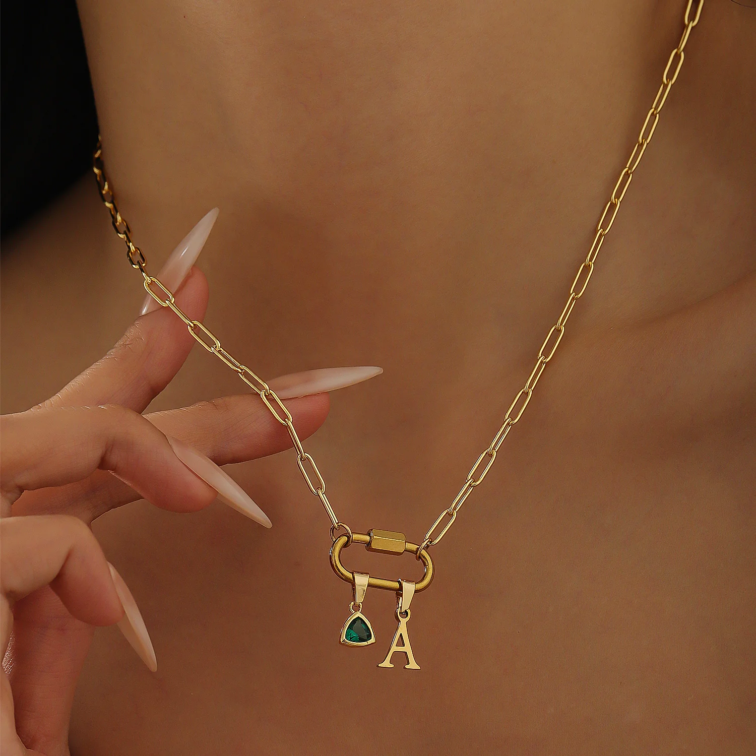 Initial Birthstone w/ Paper Clip Chain - Image 7