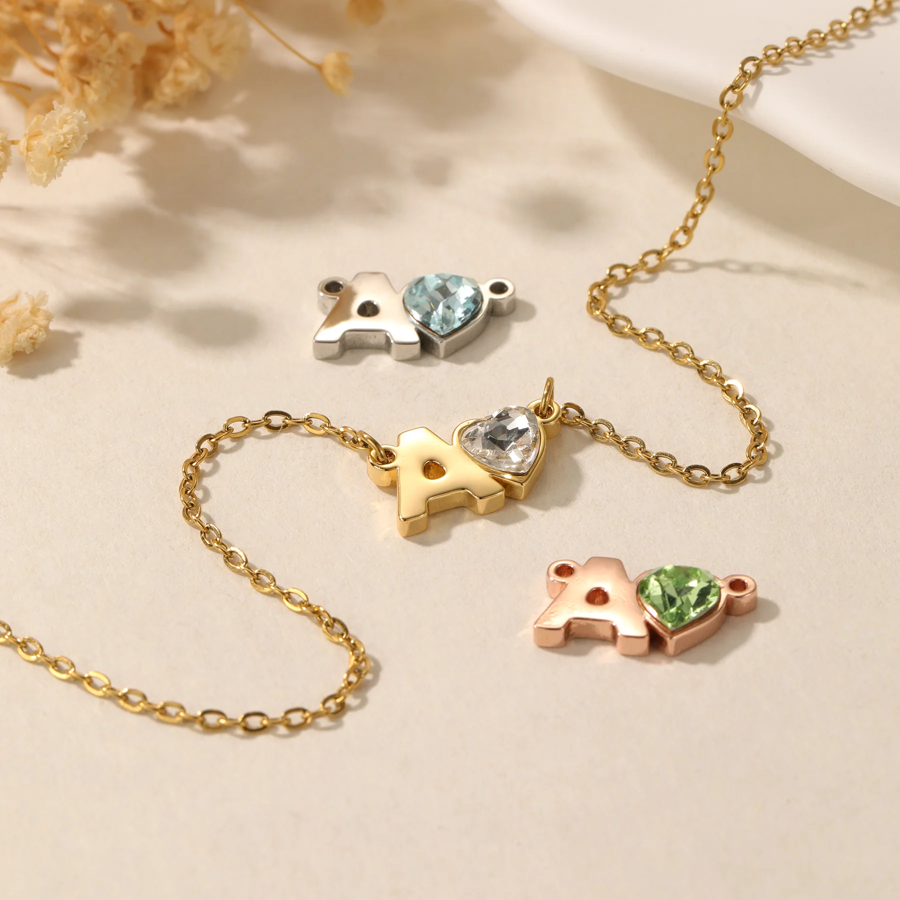 Initial Heart Birthstone Necklace - Image 3