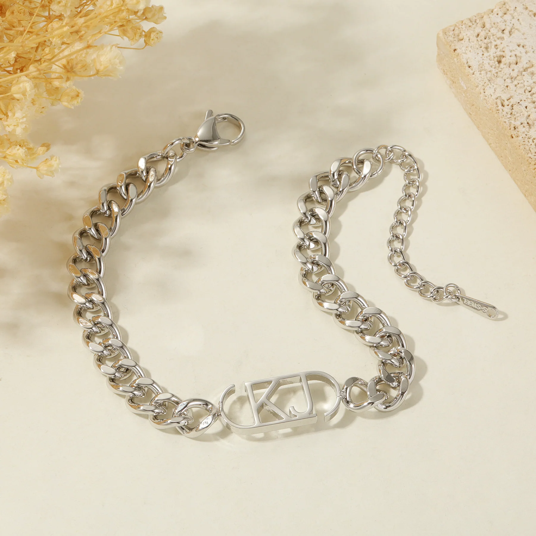 Center Initials Bracelet w/ XL Cuban Chain - Image 3