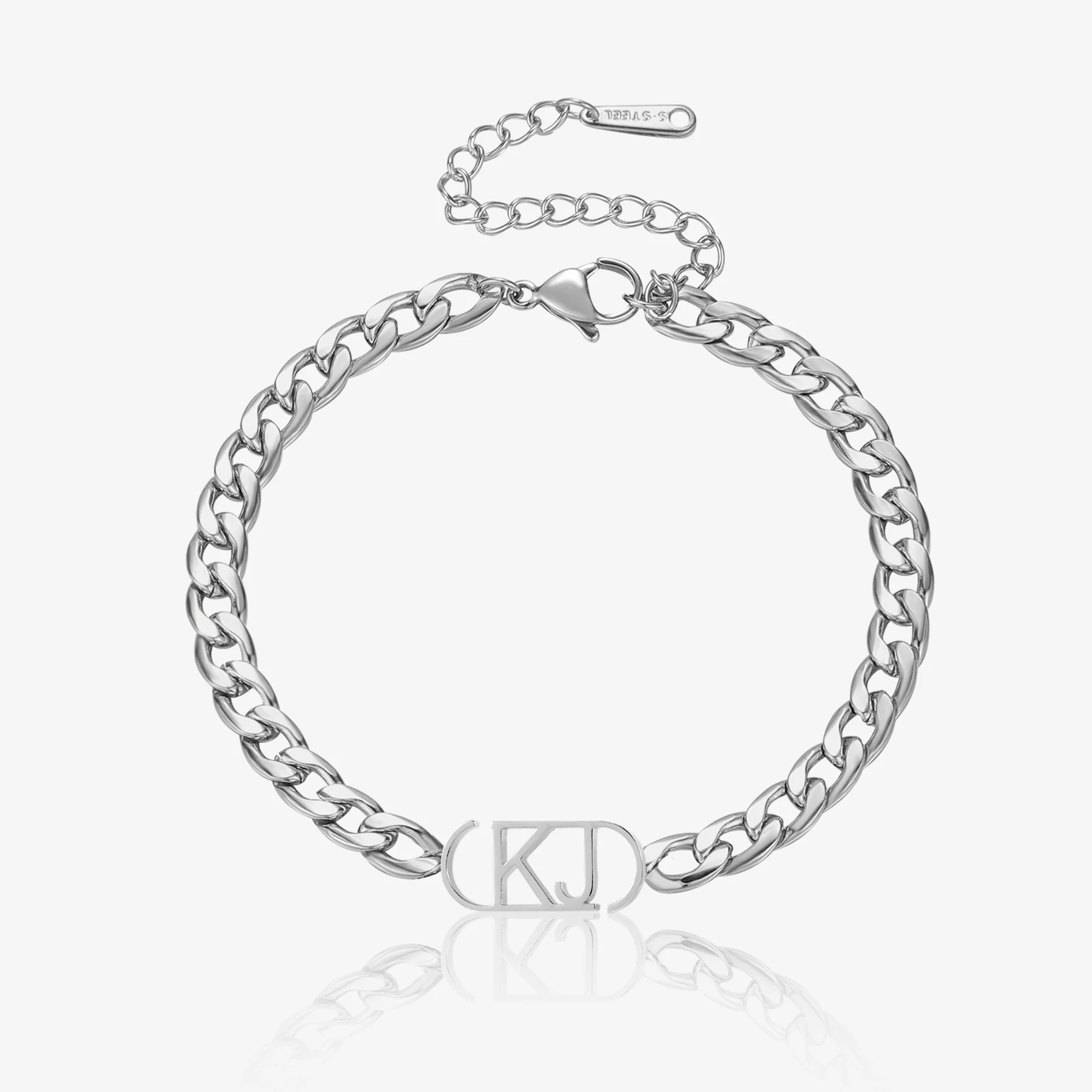 Center Initials Bracelet w/ XL Cuban Chain - Image 4