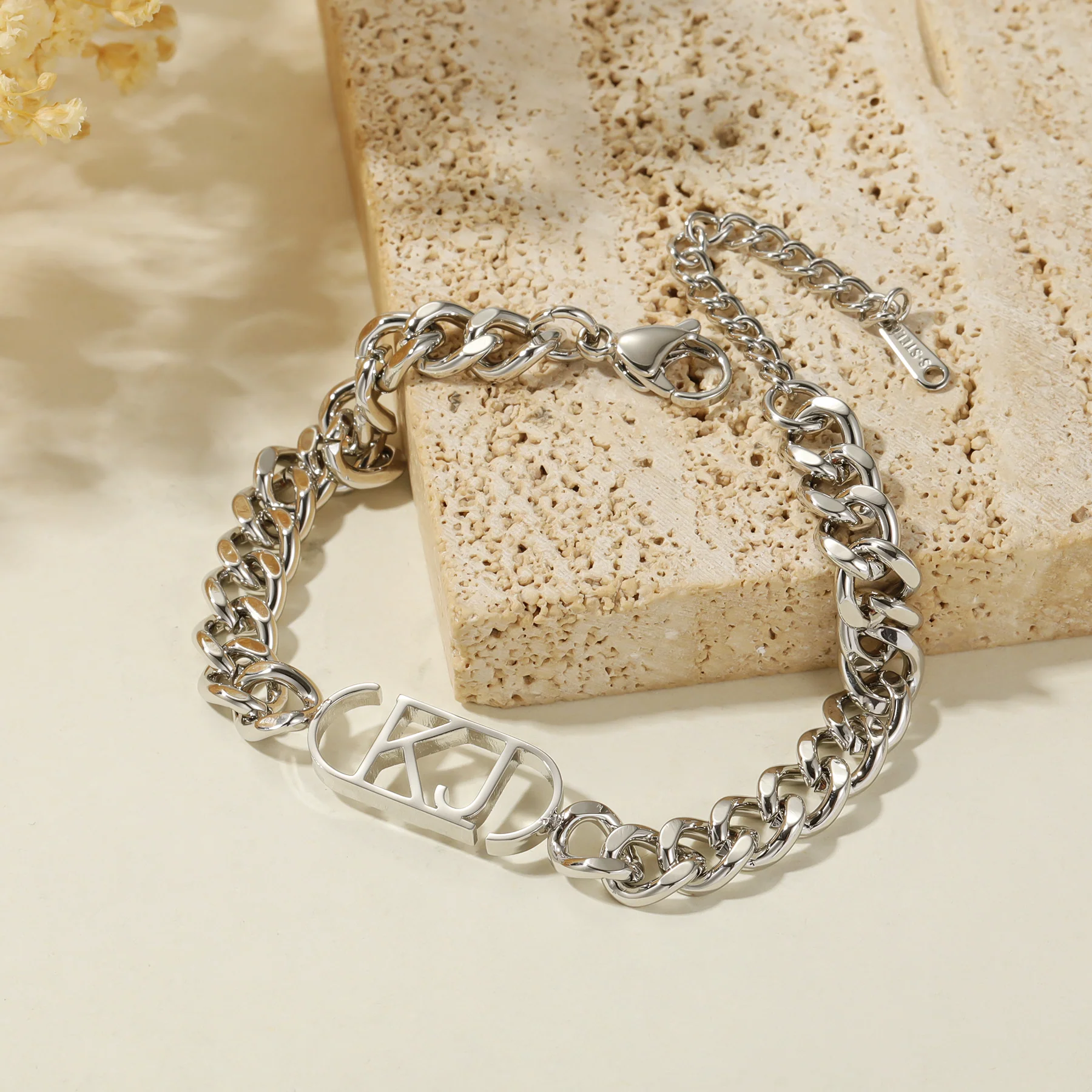 Center Initials Bracelet w/ XL Cuban Chain - Image 5