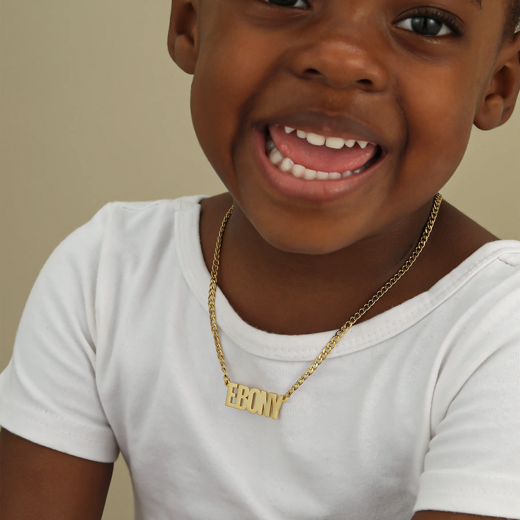 Kids Block Name Necklace w/ Cuban Chain - Image 3