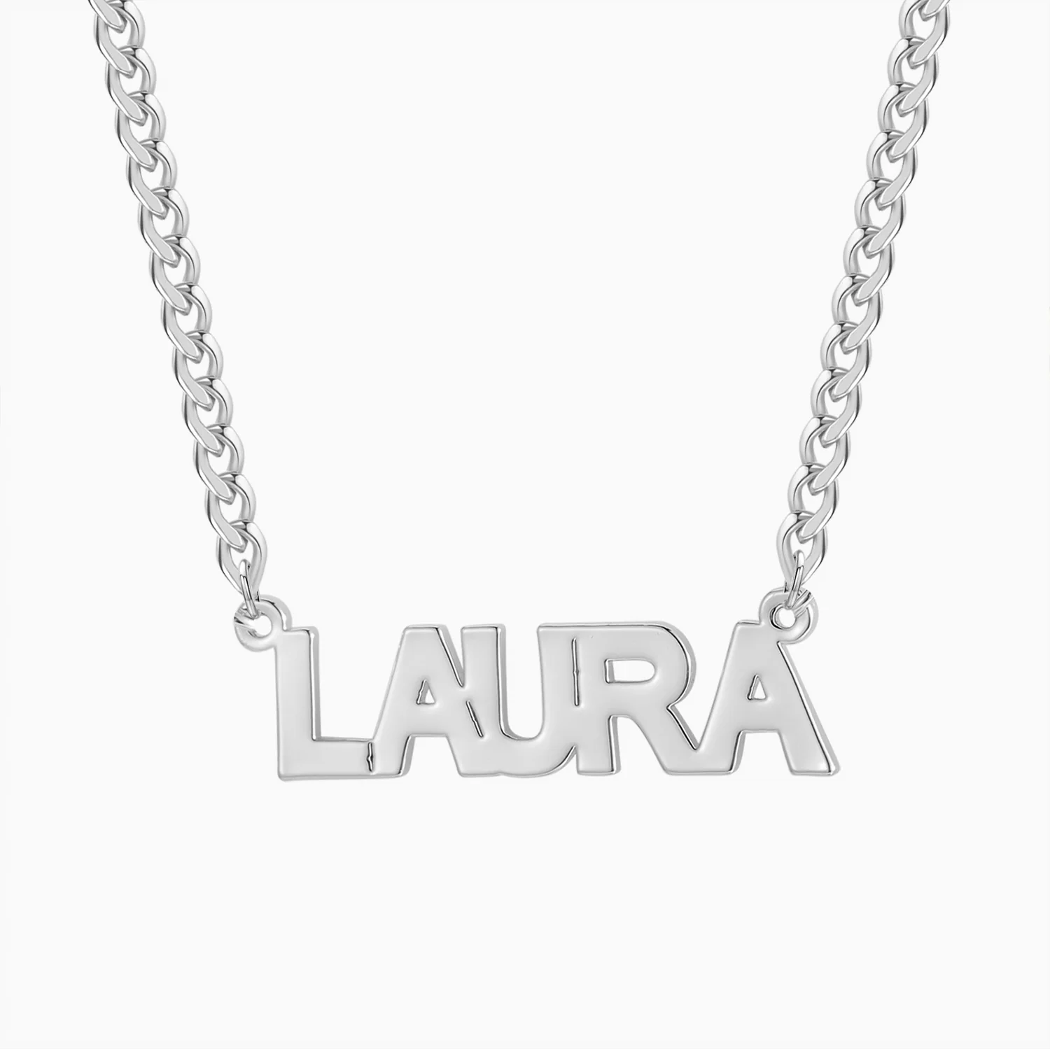 Kids Block Name Necklace w/ Cuban Chain - Image 6