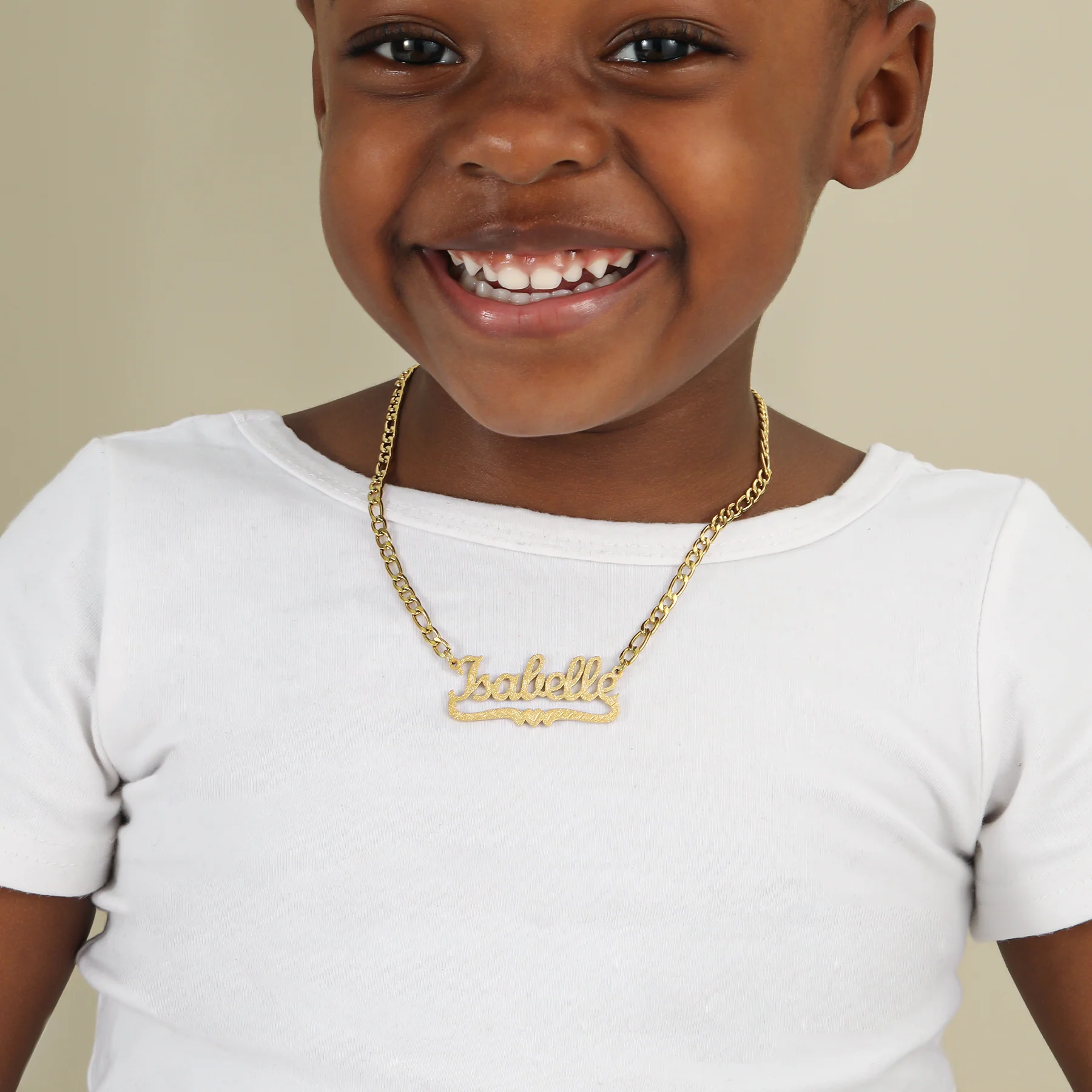 Kids Diamond Cut Heart Name Necklace - Image 2