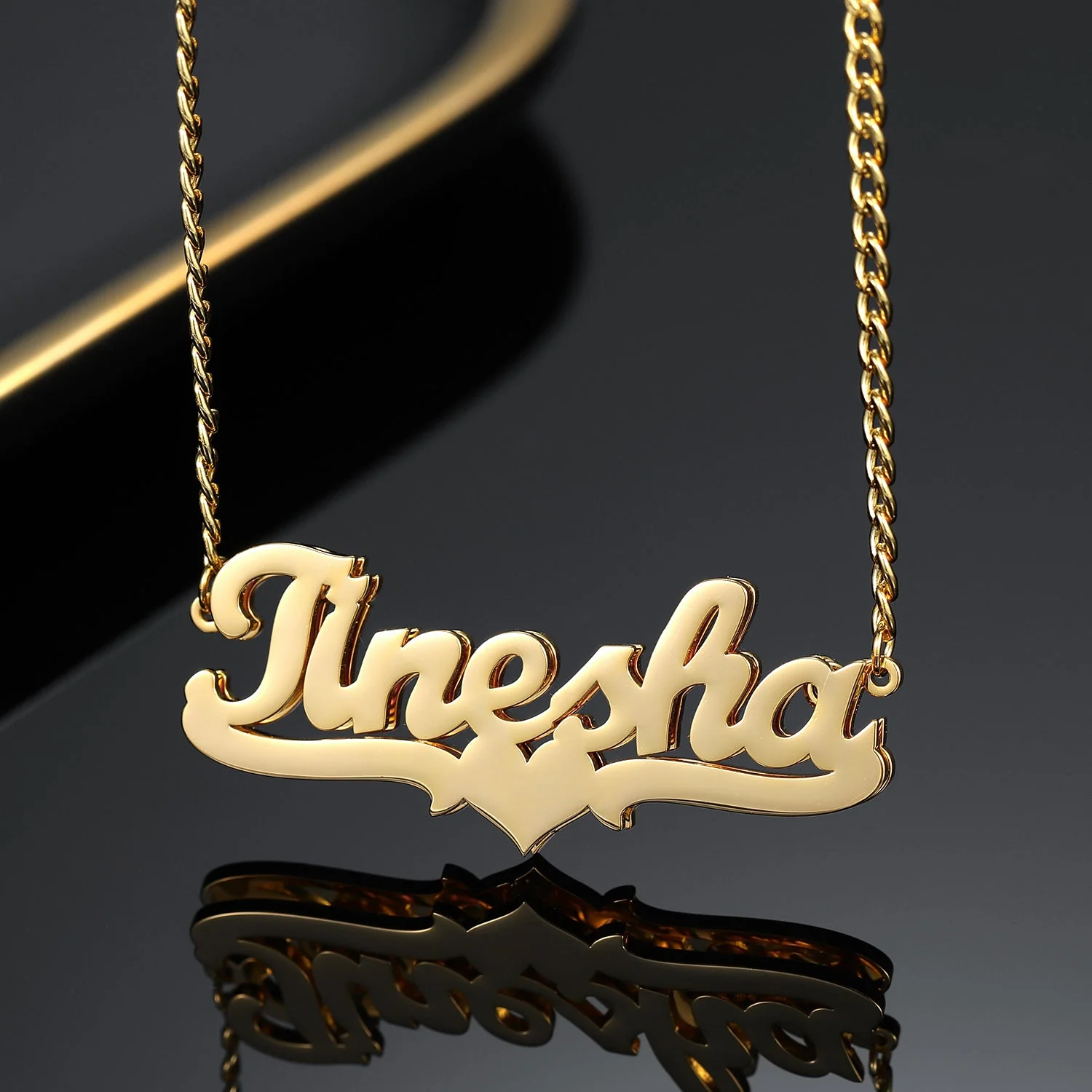 Kids Double Plated Heart Name Necklace w/ Cuban Chain - Image 4