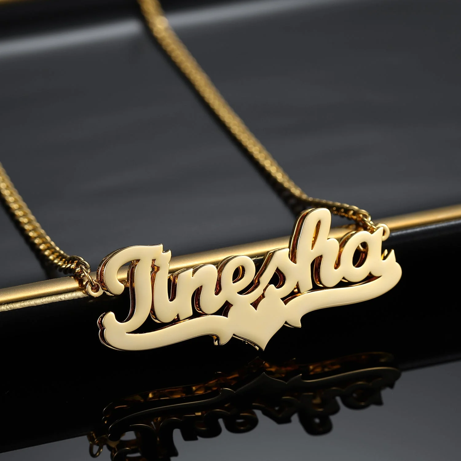 Kids Double Plated Heart Name Necklace w/ Cuban Chain - Image 5