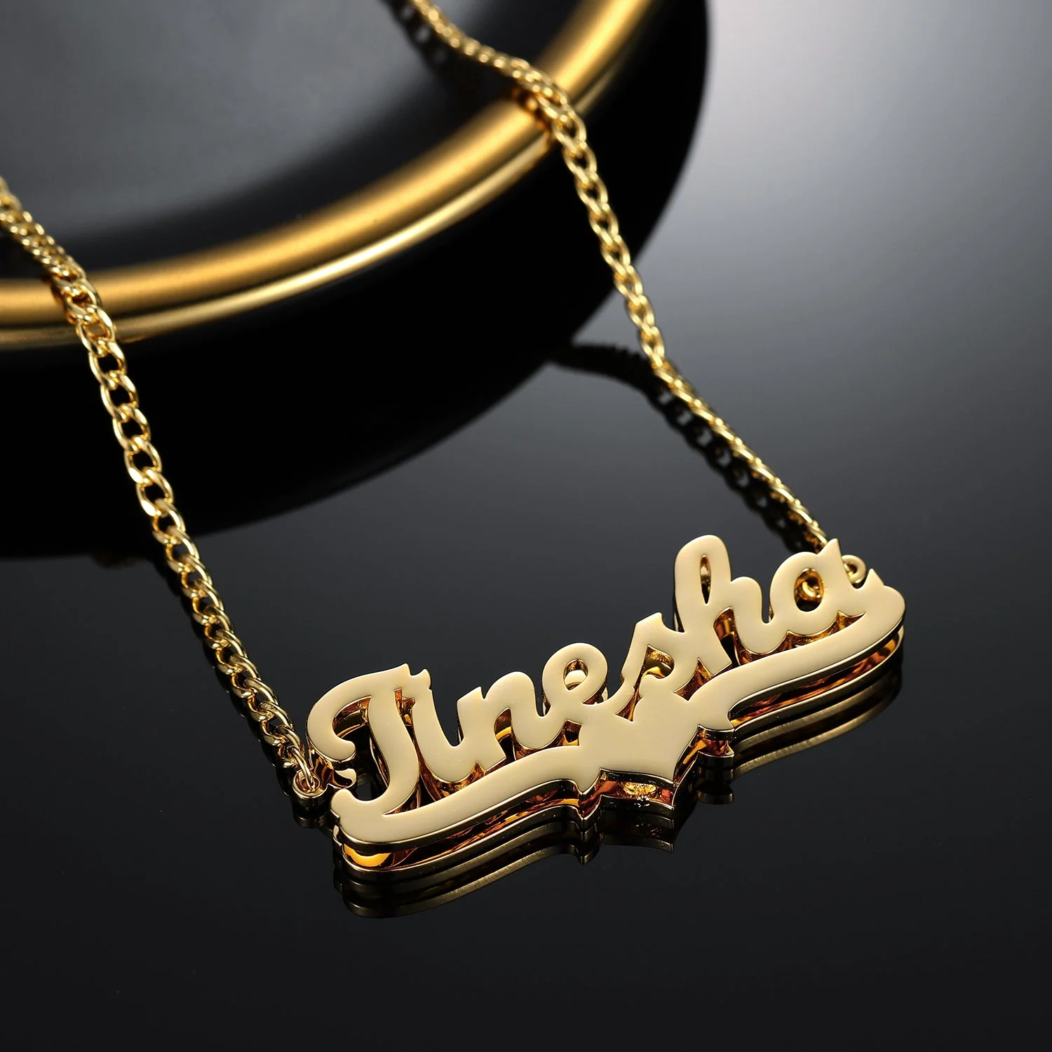 Kids Double Plated Heart Name Necklace w/ Cuban Chain - Image 6
