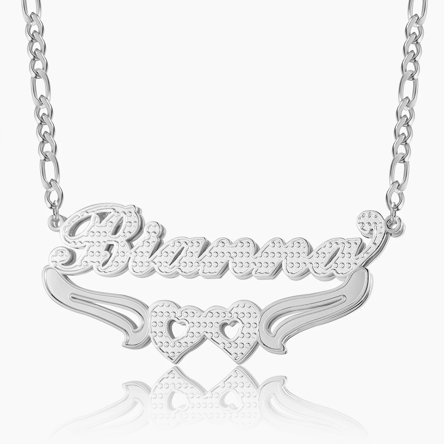 Kids Double Plated Hearts Name Necklace w/ Figaro Chain - Image 4
