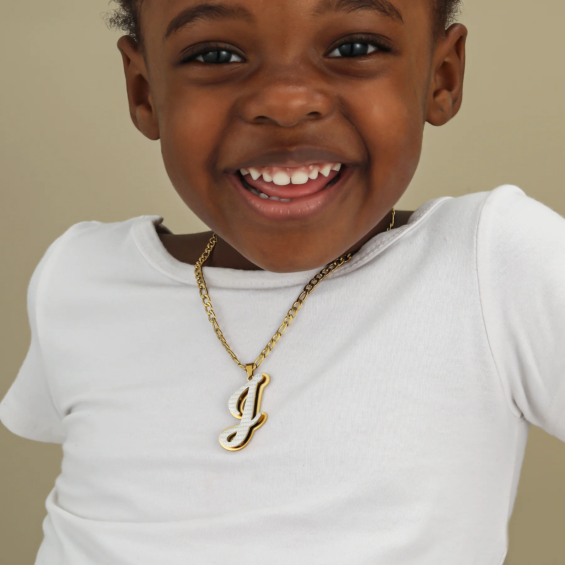Kids Double Plated Initial Necklace w/ Figaro Chain - Image 2