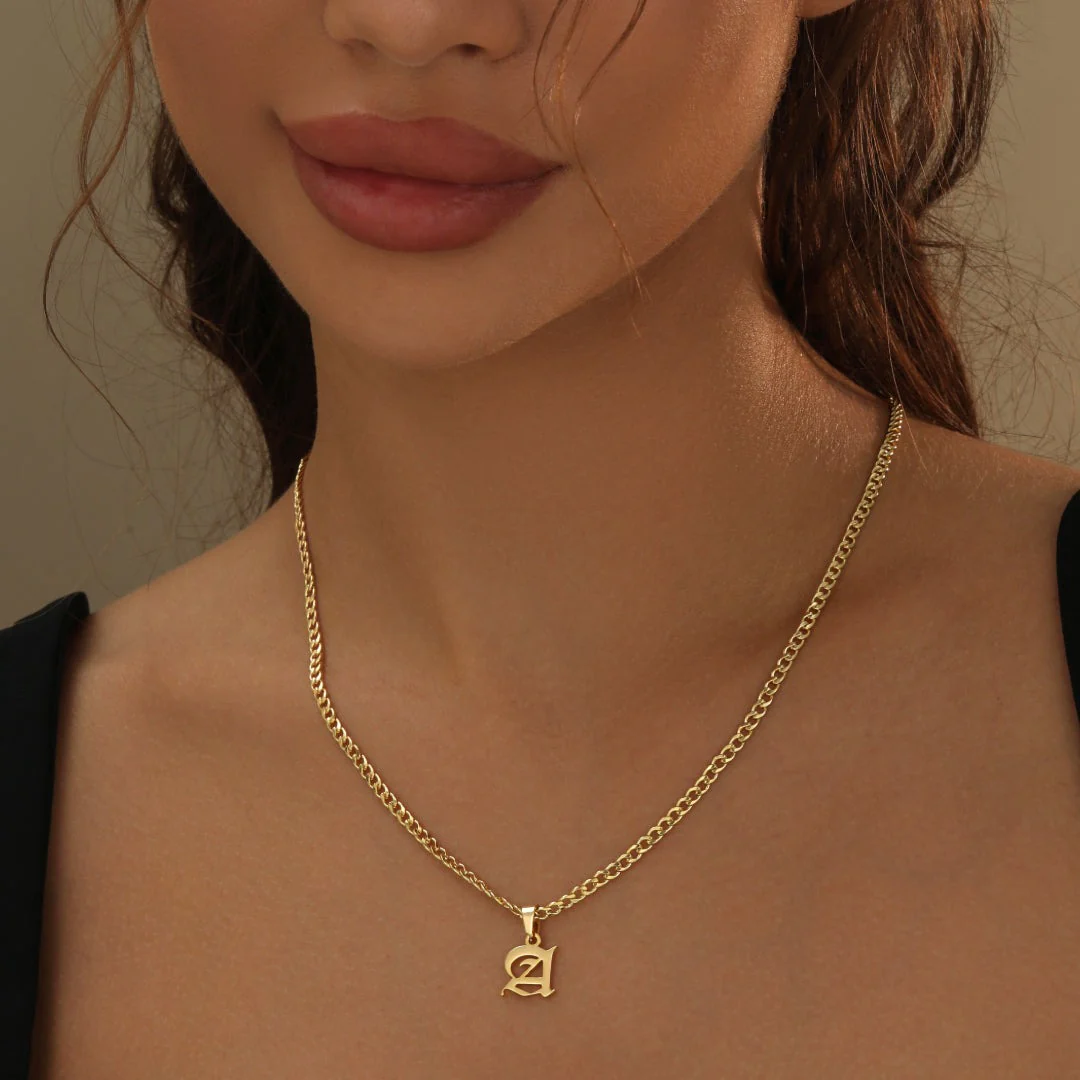 Kids Gothic Letter Necklace w/ Cuban Chain - Image 3