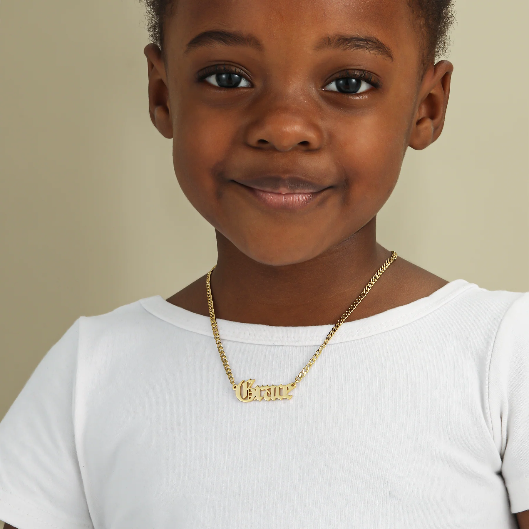 Kids Gothic Name Necklace w/ Cuban Chain - Image 2