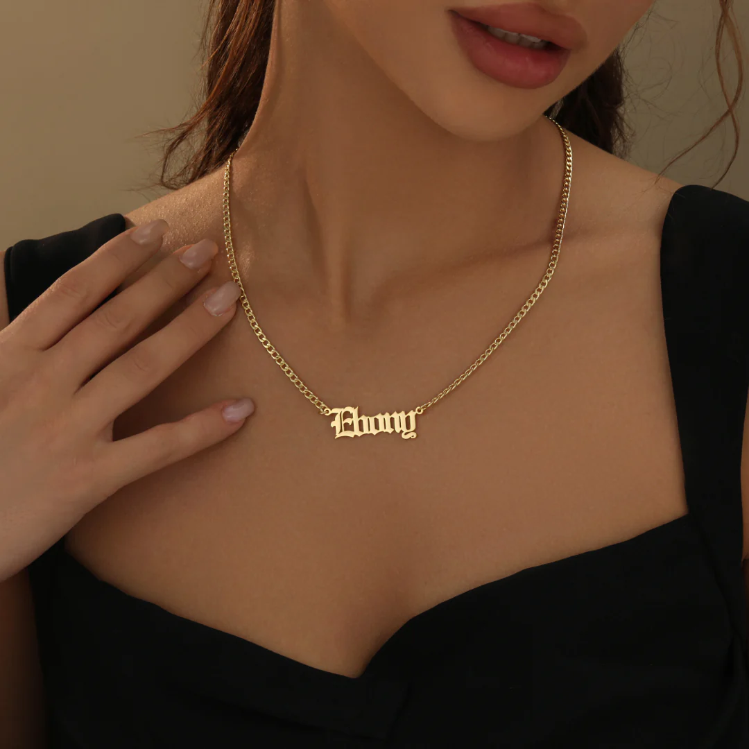 Kids Gothic Name Necklace w/ Cuban Chain - Image 4