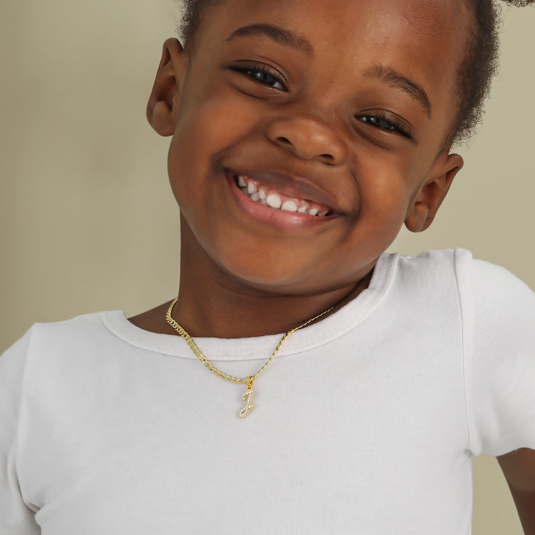 Kids Script Iced Letter Necklace - Image 2