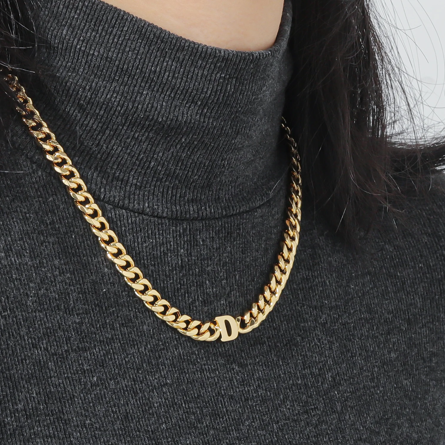 Letter Choker w/ XL Cuban Chain - Image 3