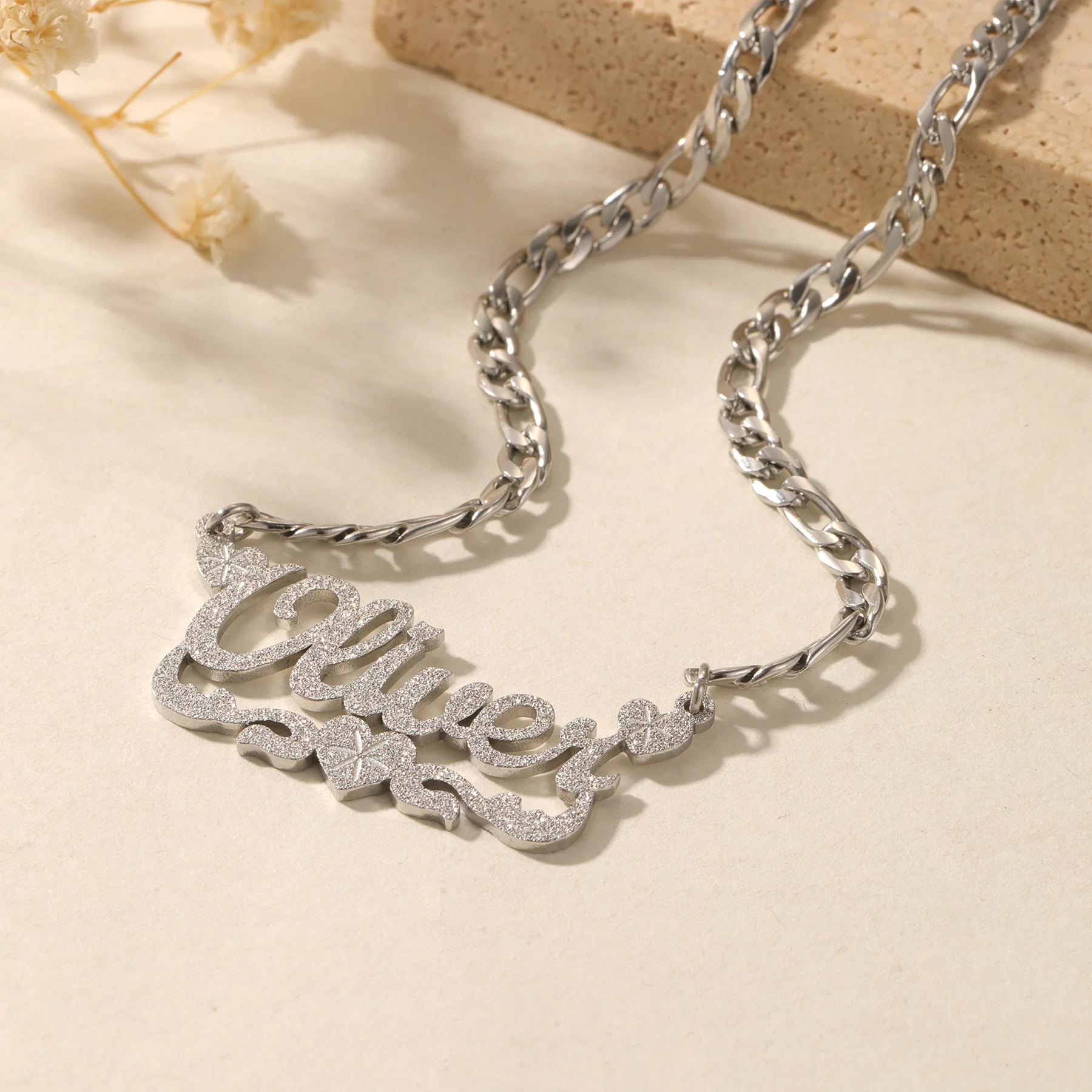 Diamond Cut Lovely Heart Name Necklace - Image 4