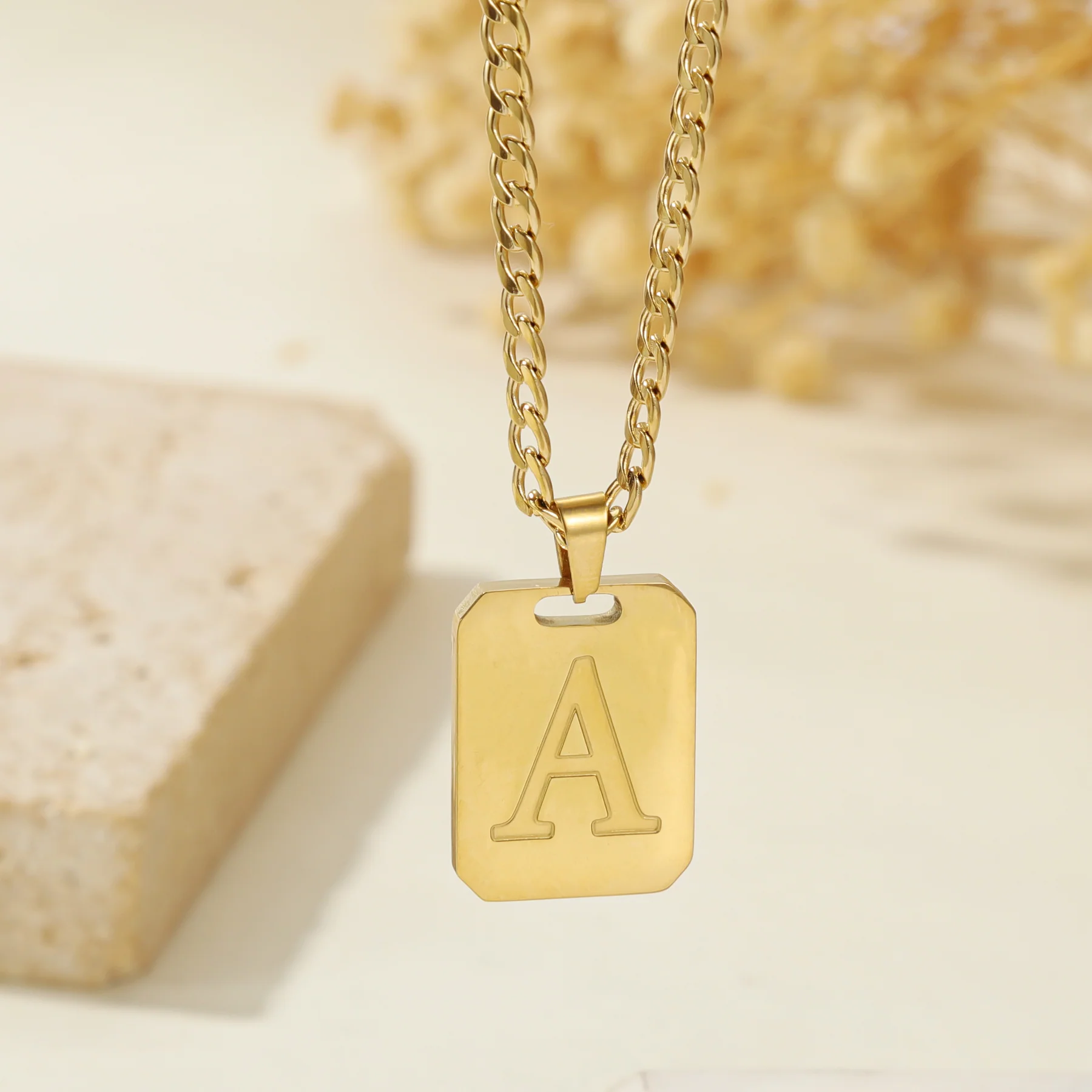 Minimal Initial Pendant Necklace w/ Cuban Chain - Image 3