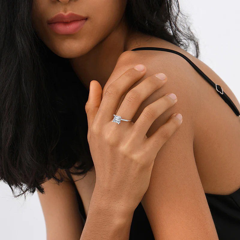 Princess Cut Moissanite Engagement Ring With Halo - Image 3