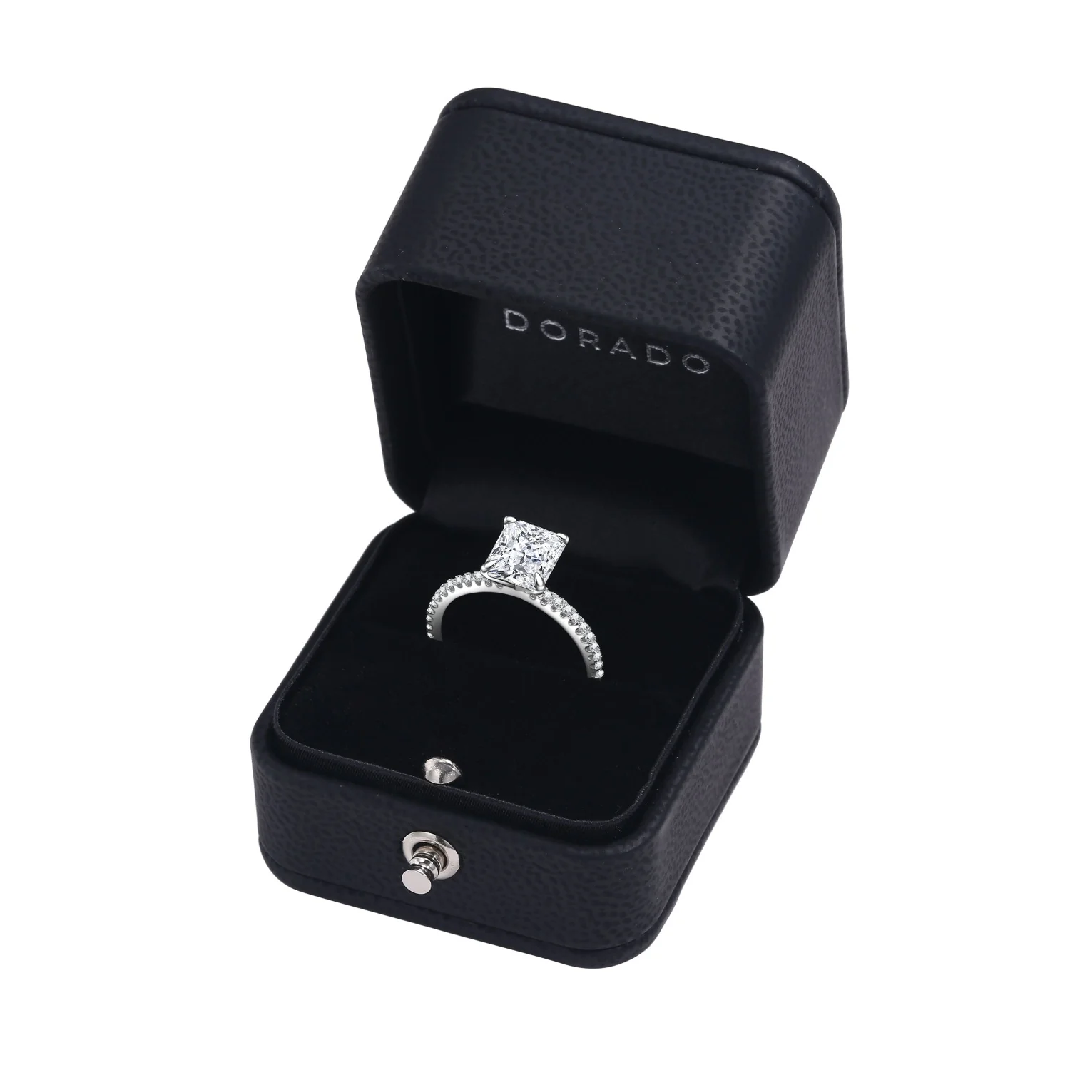 Radiant Cut Moissanite Engagement Ring With Eternity Band - Image 3