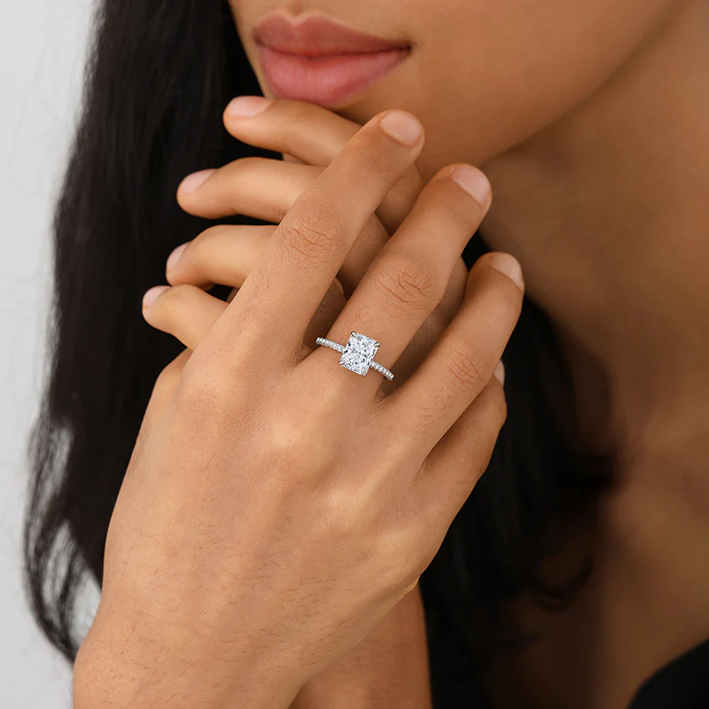 Radiant Cut Moissanite Engagement Ring With Eternity Band - Image 6