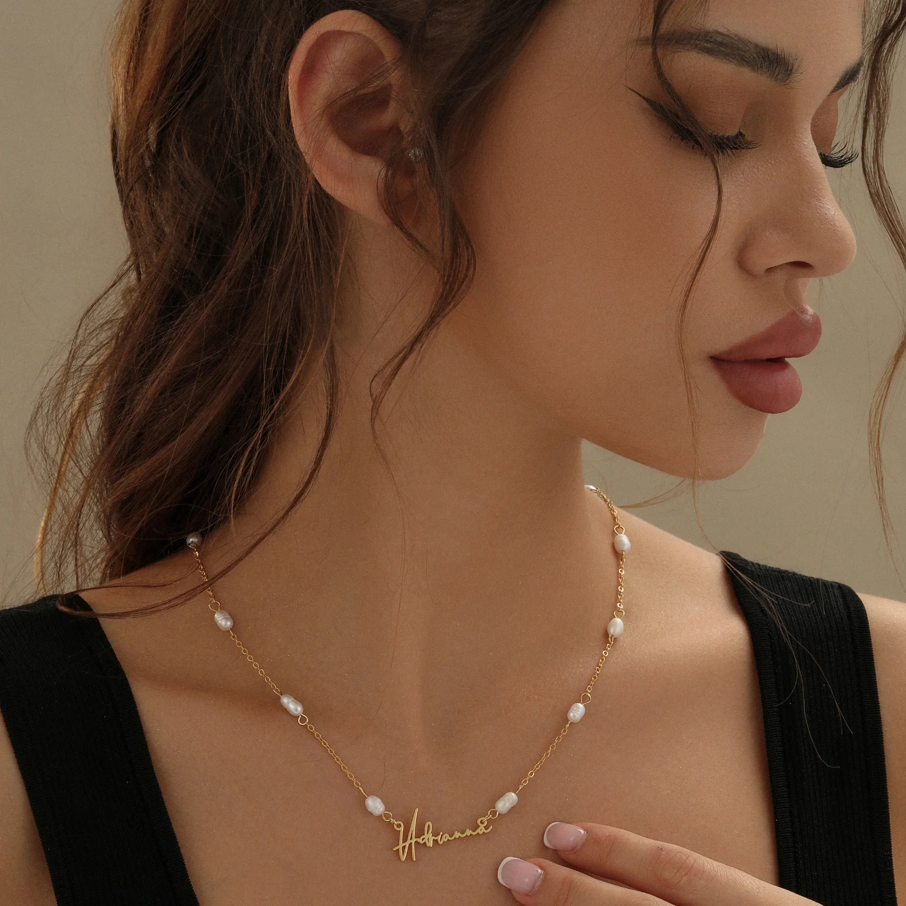 Script Name Necklace w/ Pearl Link Chain - Image 2