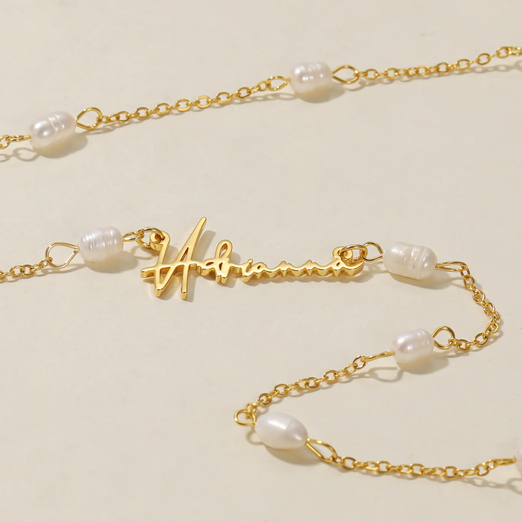 Script Name Necklace w/ Pearl Link Chain - Image 4