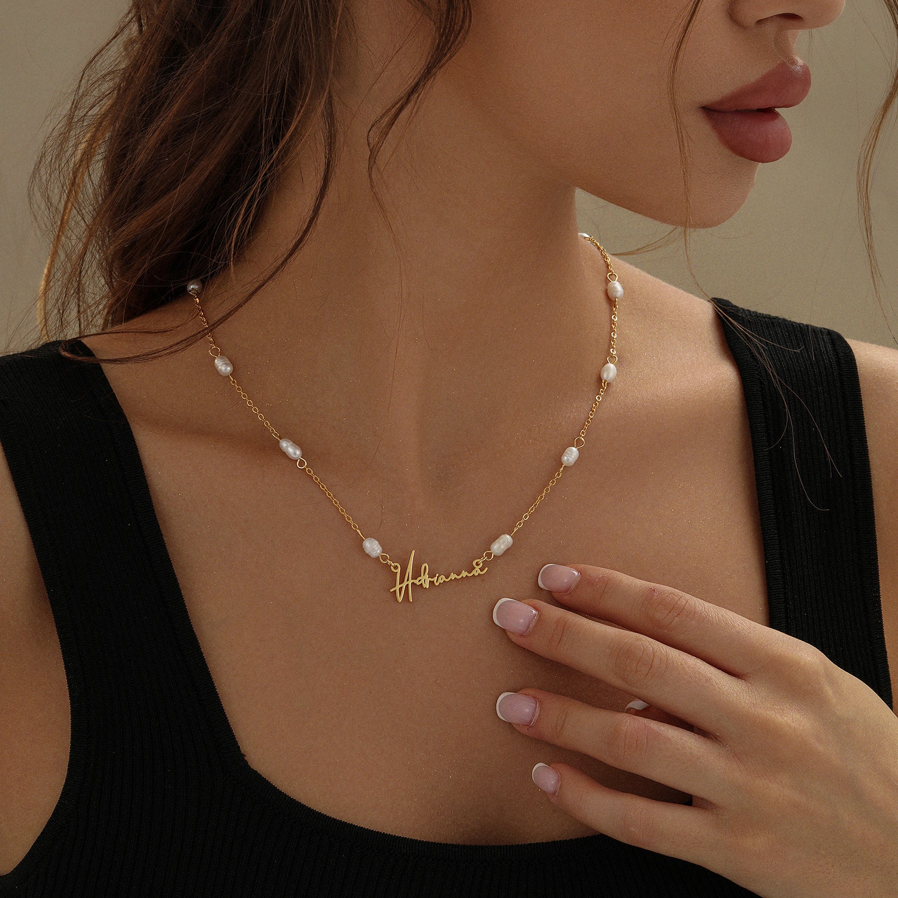 Script Name Necklace w/ Pearl Link Chain - Image 5