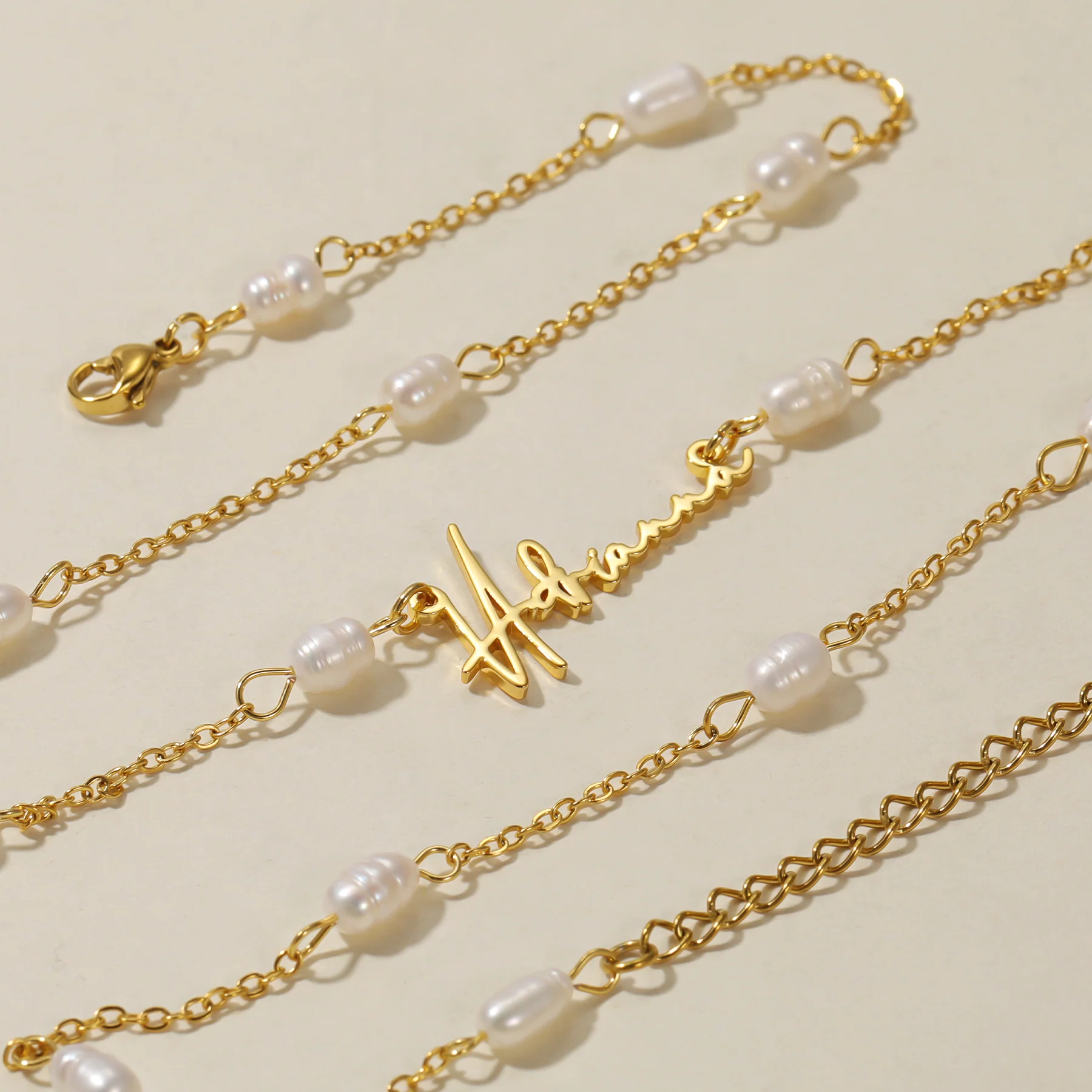 Script Name Necklace w/ Pearl Link Chain - Image 6
