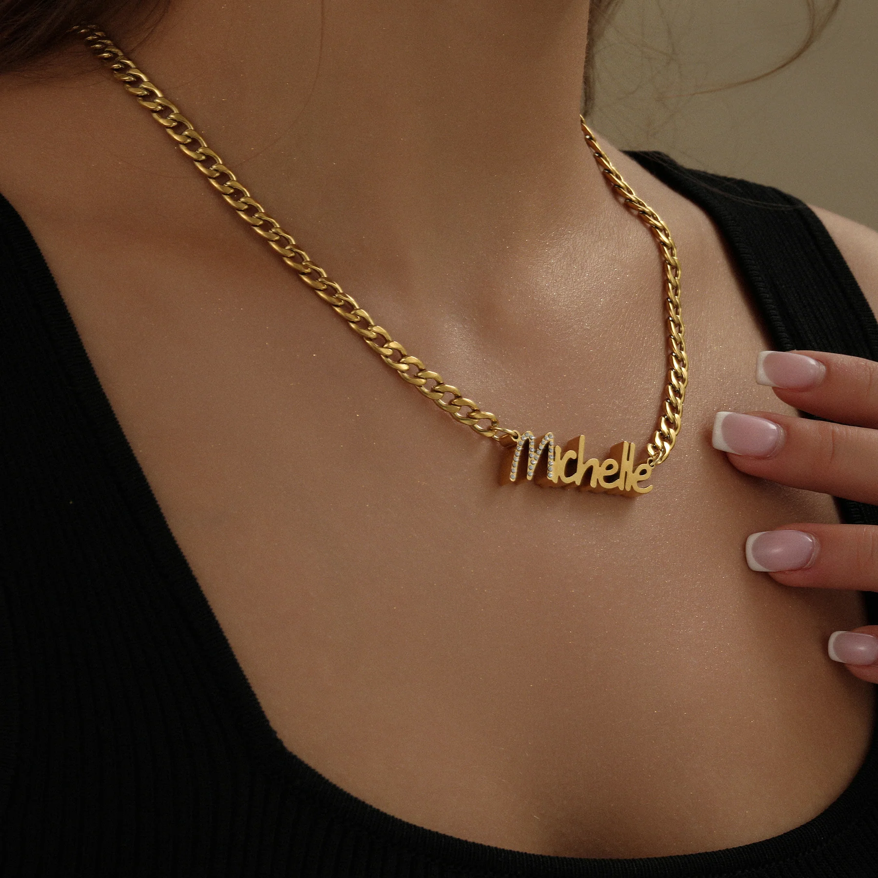 Thick Nameplate Necklace w/ Cuban Chain - Image 2
